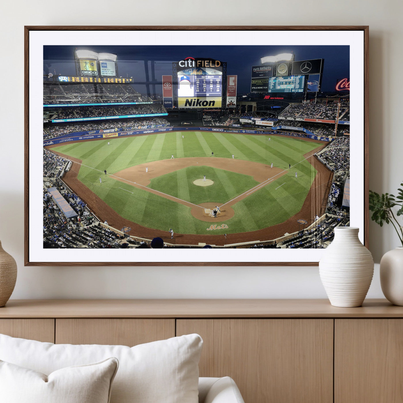 -Citi Field Wall Art Print | 3-Panel New York Mets Baseball Stadium Canvas Print | Framed Sports