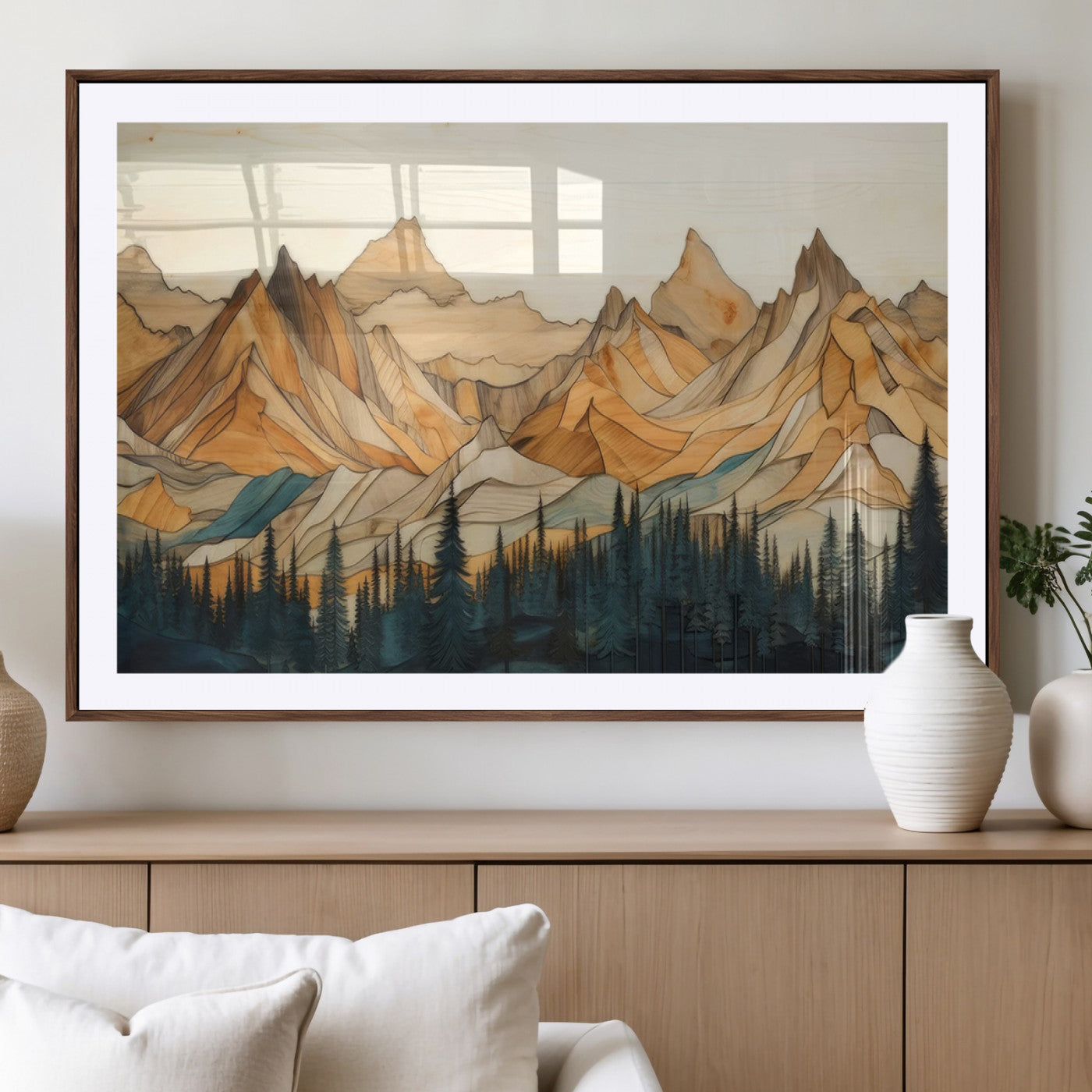 31576-MGV-CV-36X24-Rustic Wood Mountain Wall Art Print | Triptych Giclee Print Featuring Handcrafted Forest and