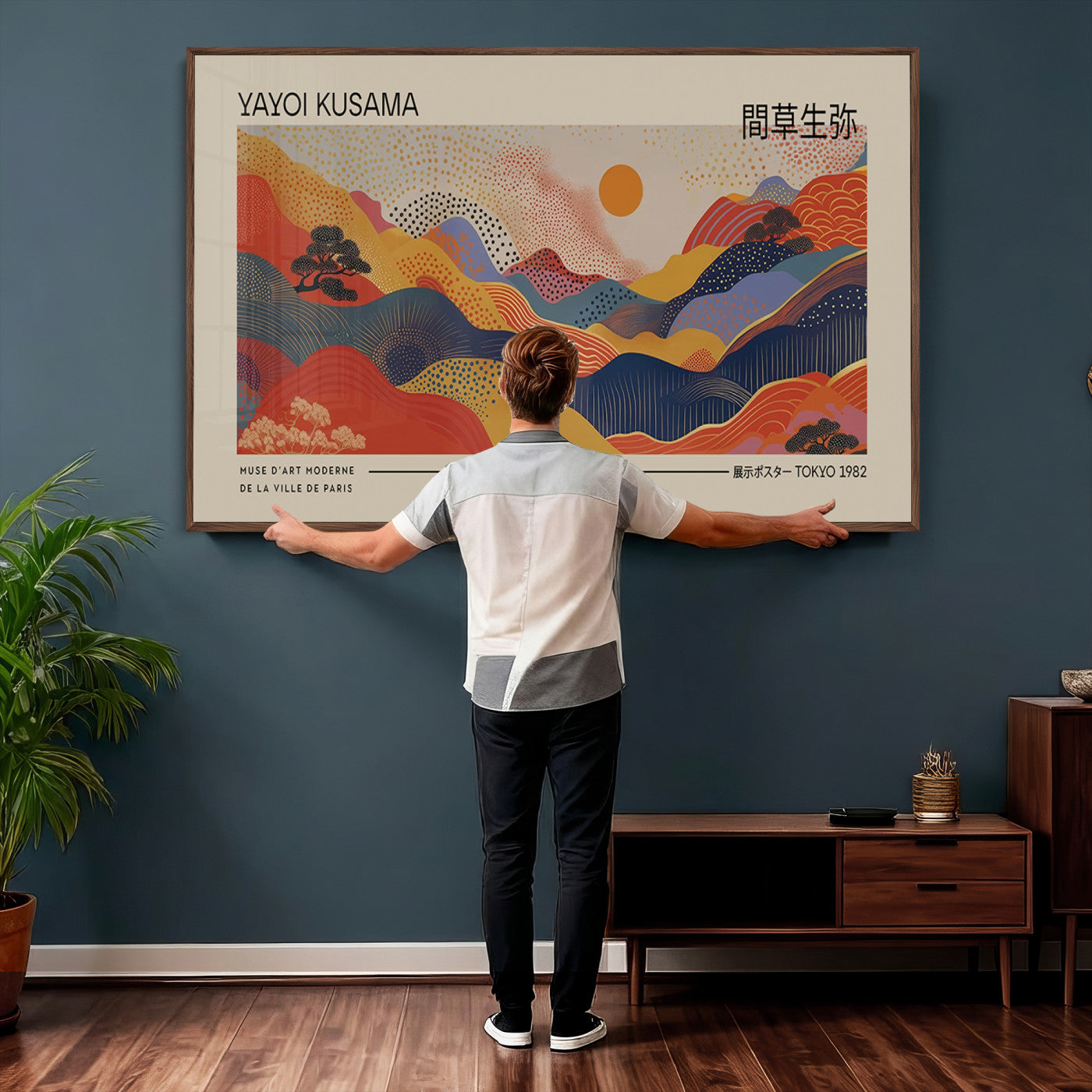 87627-MGV-CV-36X24 - Yayoi Kusama Landscape Canvas Print, Vibrant Floral Mountain Art Print, Botanical Flower Nature