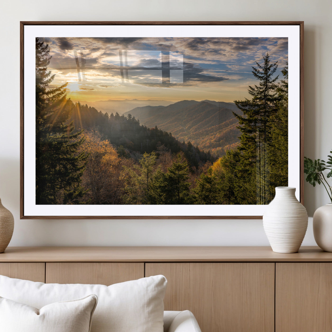73692479-MGV-CV-36X24-Sunrise Over the Smoky Mountains Canvas Wall Art – Breathtaking Scenic Landscape Photography in a