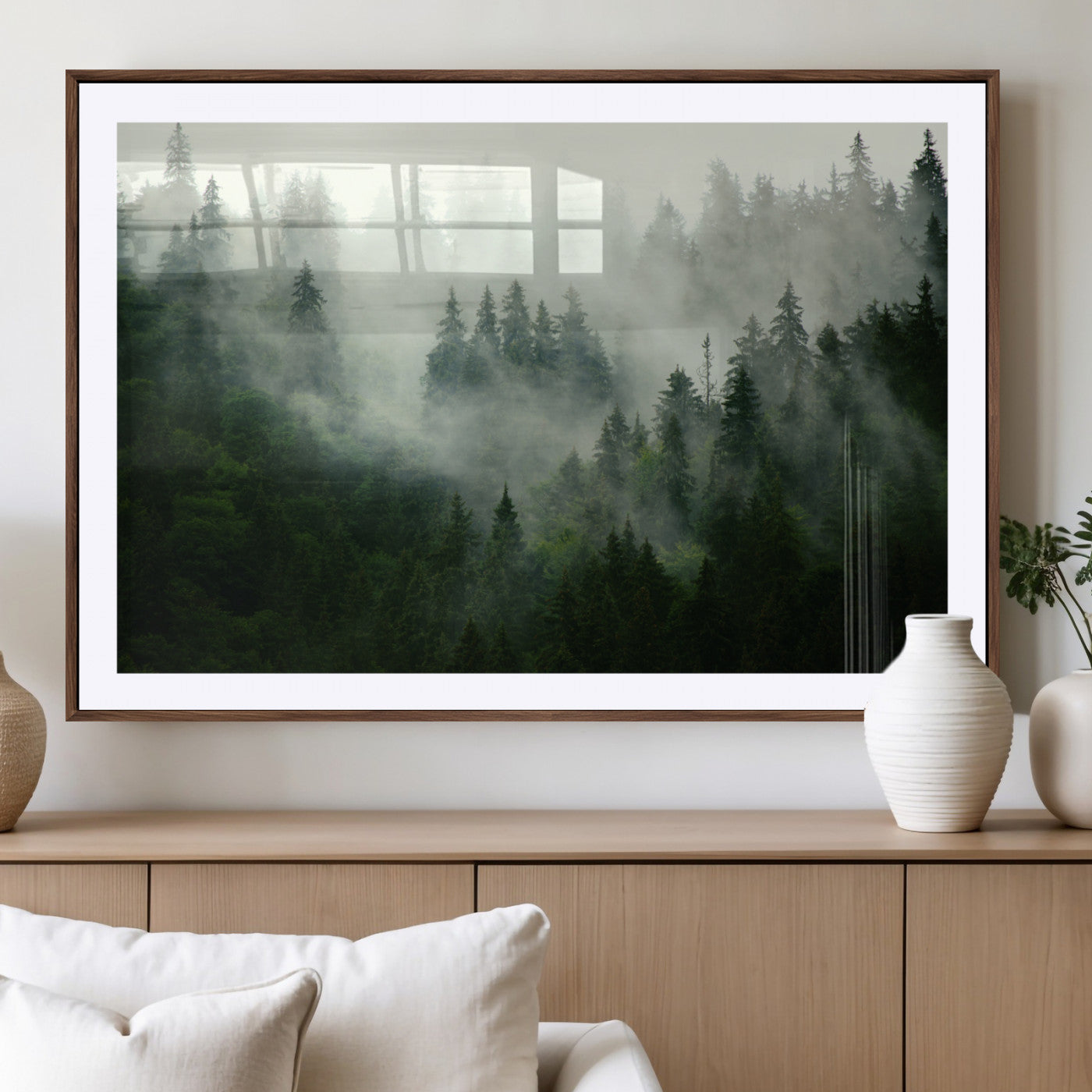 167720496-MGV-CV-36X24 - Misty Forest Mountain Wall Art Canvas | Large 3-Panel Foggy Landscape Canvas Print | Nature Misty