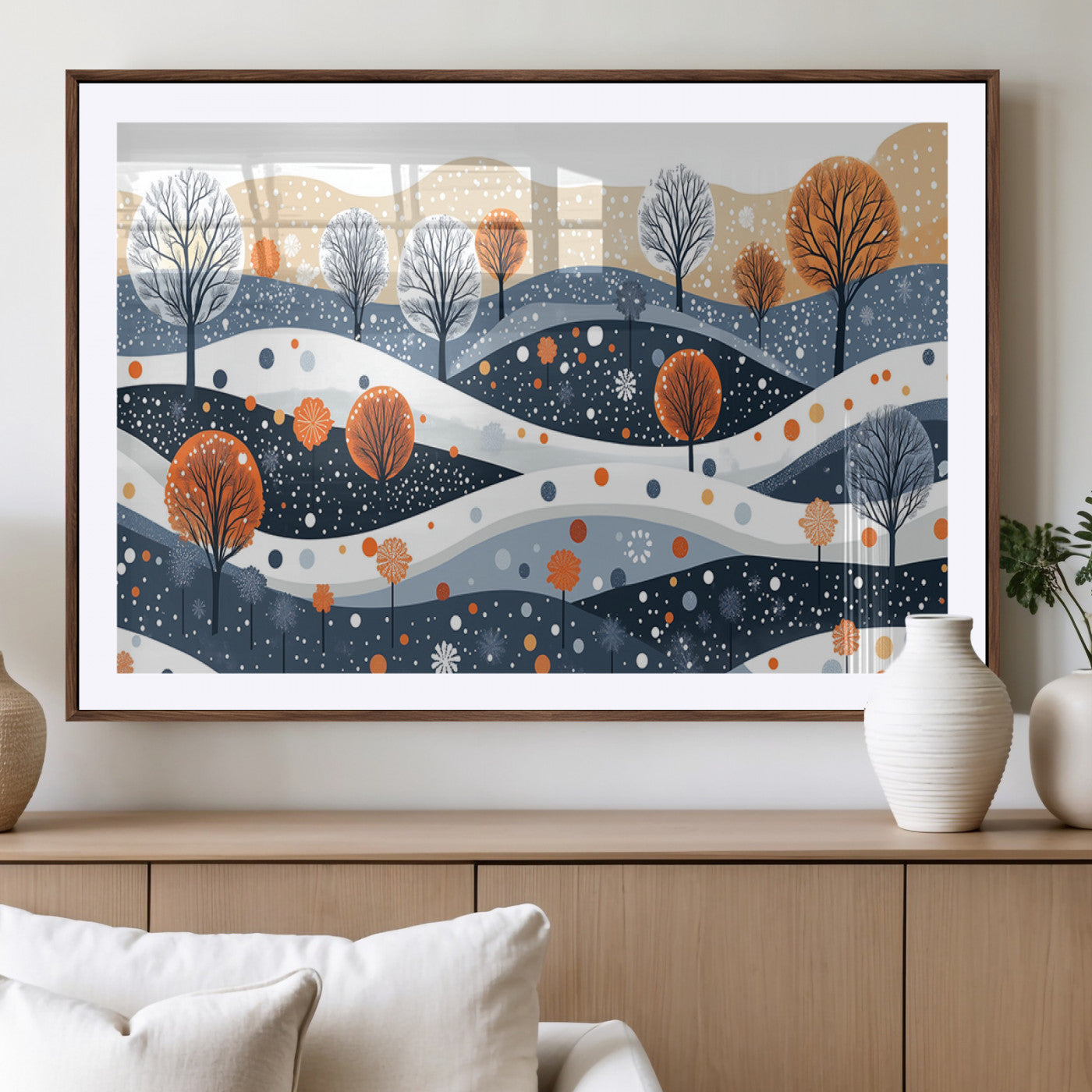 22651-MGV-CV-36X24-Abstract Winter Landscape Canvas Wall Art Print - Large Colorful Nature Wall Decor