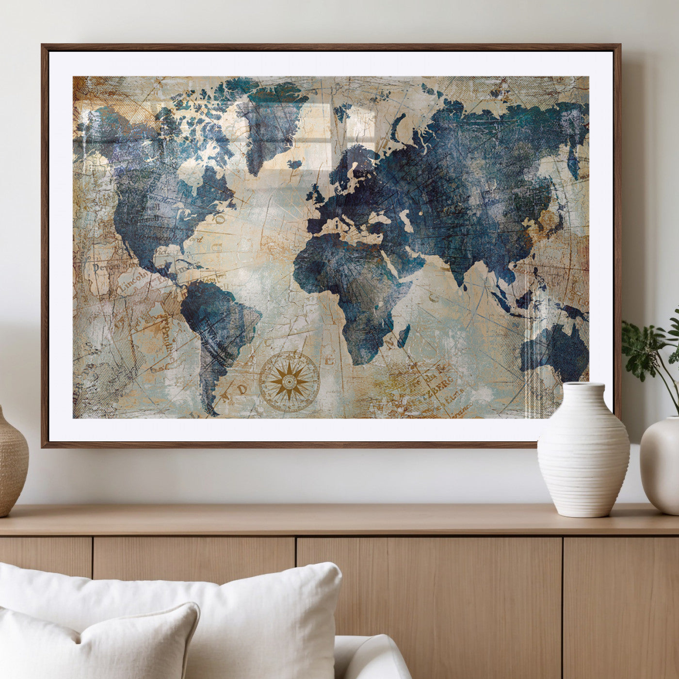 84561-MGV-CV-36X24-Push Pin World Map Canvas Print – Framed Wall Art for Couples, Travel Tracker Map, Anniversary Gift for Home Decor