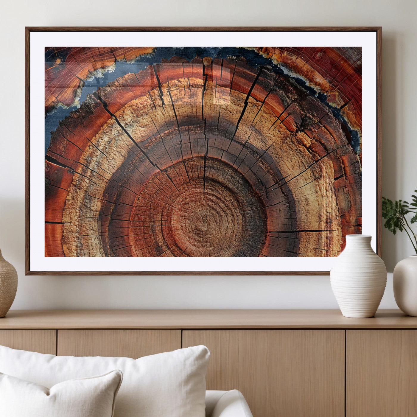 28555-MGV-CV-36X24-Abstract Tree Ring Art, Colorful Tree Ring Wall Decor, Minimalist Home Canvas Art, Modern Farmhouse