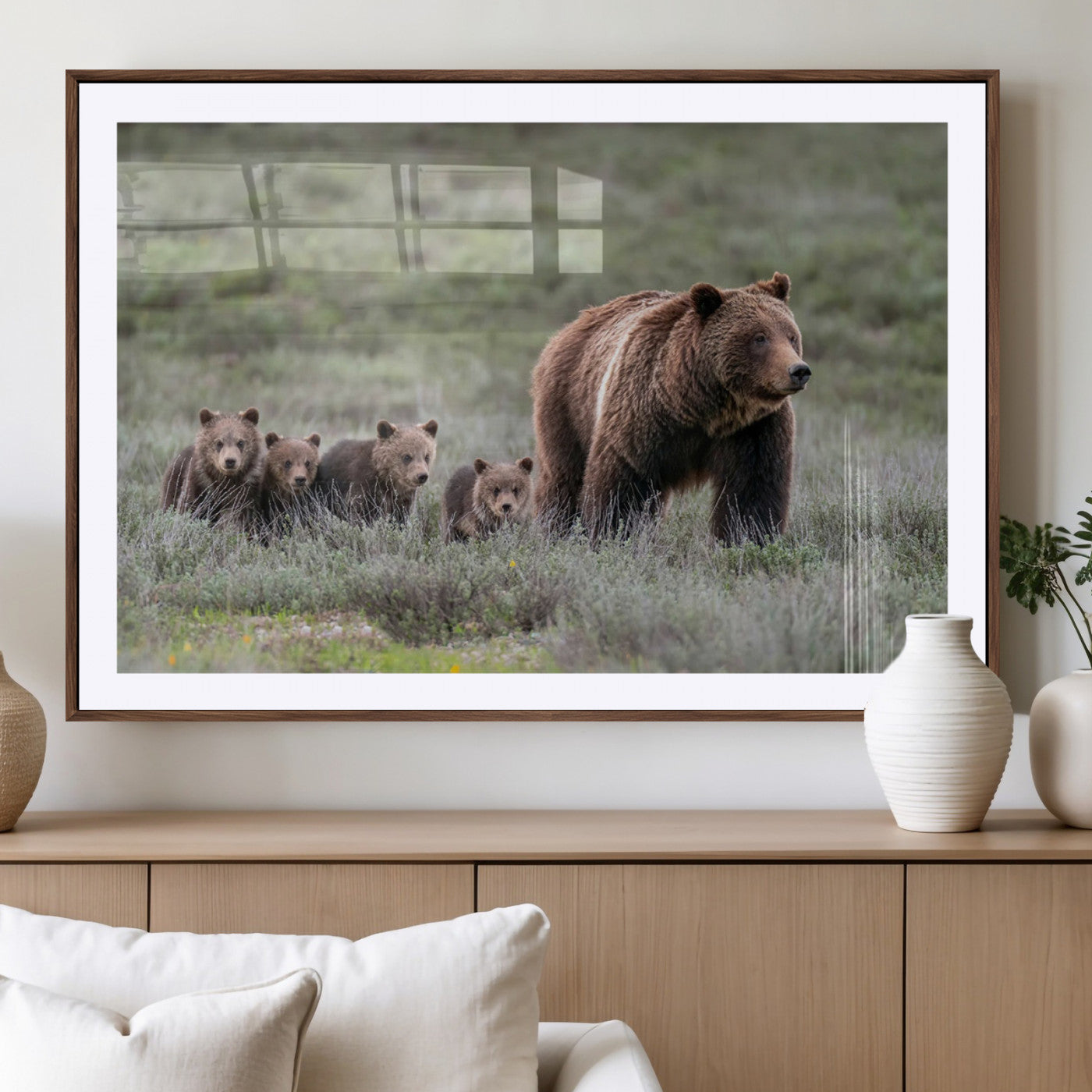 65087-MGV-CV-36X24-Wildlife Photography of 399 Grizzly Bear Cubs | Queen of the Tetons Canvas Wall Art Print