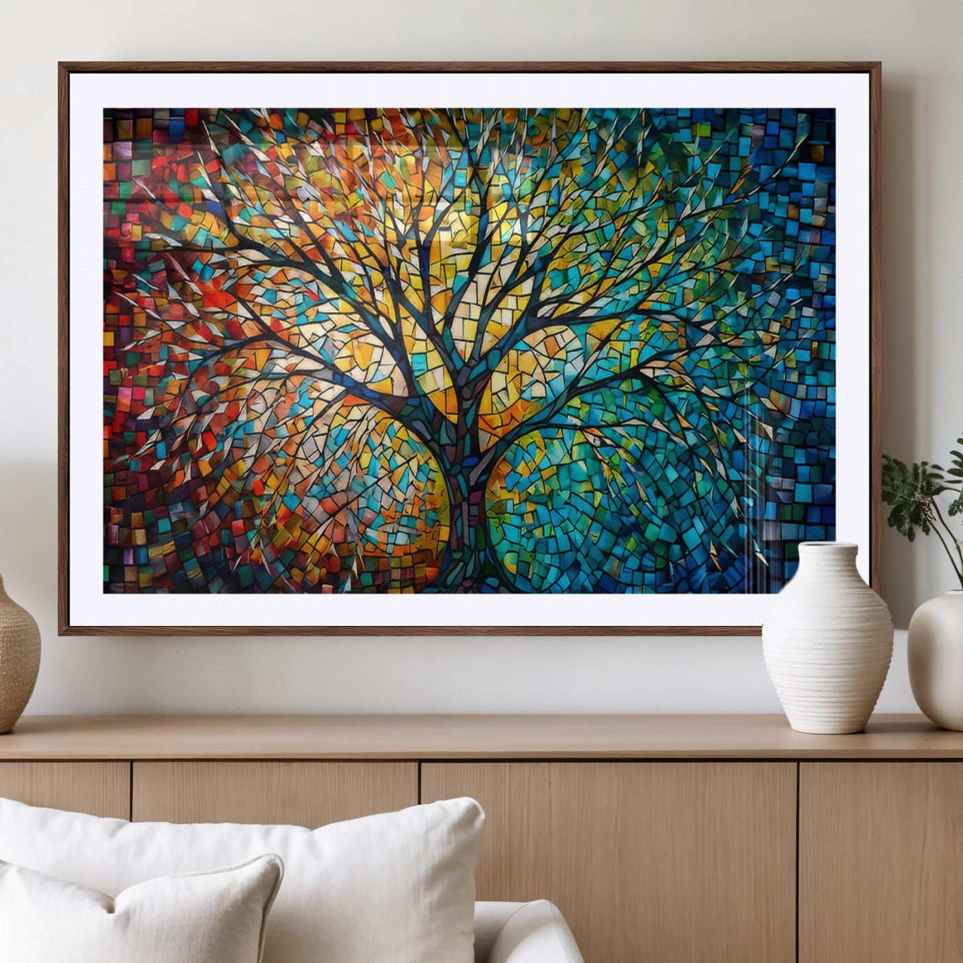 99325-MGV-CV-36X24-Yggdrasil Tree of Life Wall Art Print Canvas | Mosaic Style 3-Panel Canvas Print