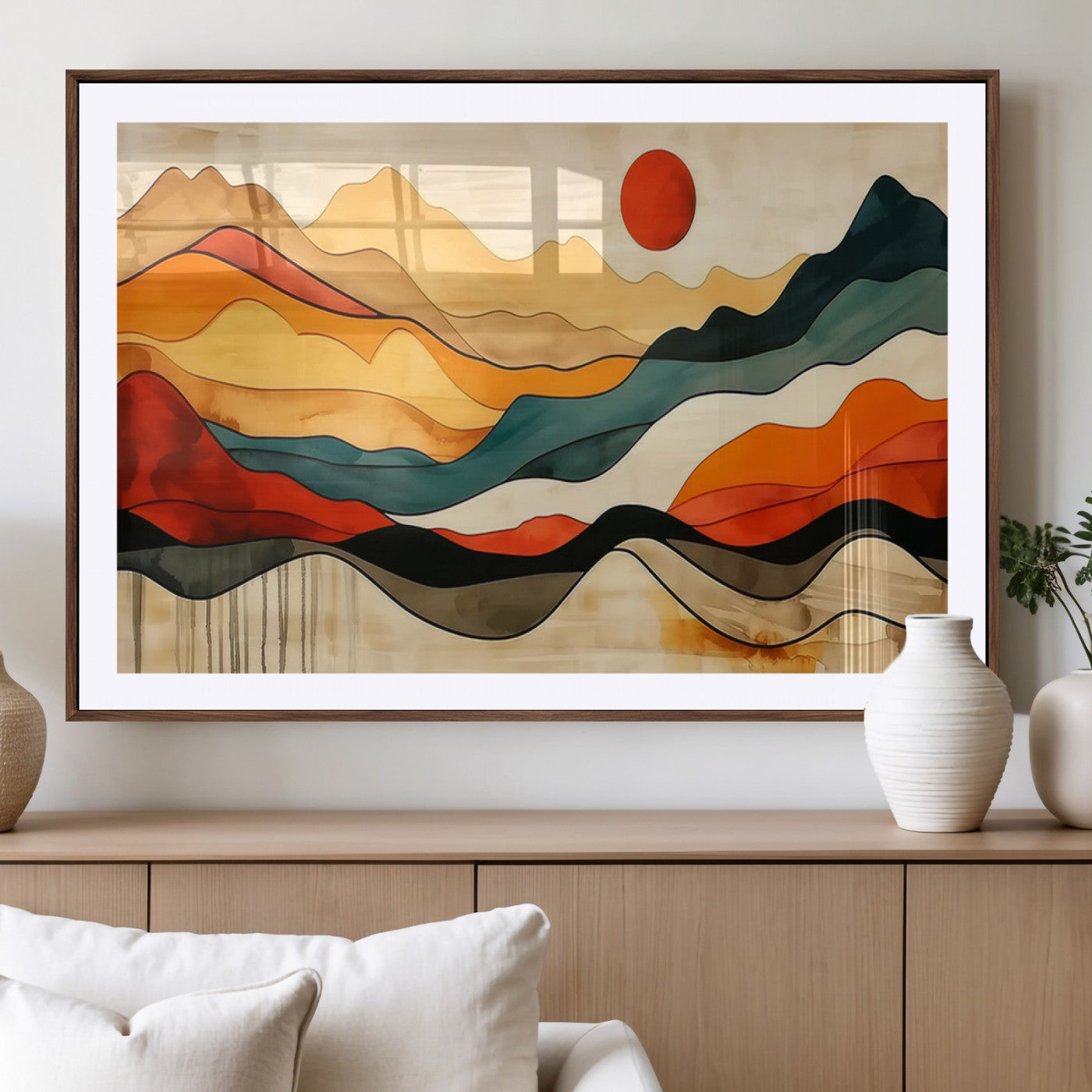 23241-MGV-CV-36X24-Mid Century Wall Art Print - Abstract Woodland Print - Modern Art Panoramic Mountain Wall Art