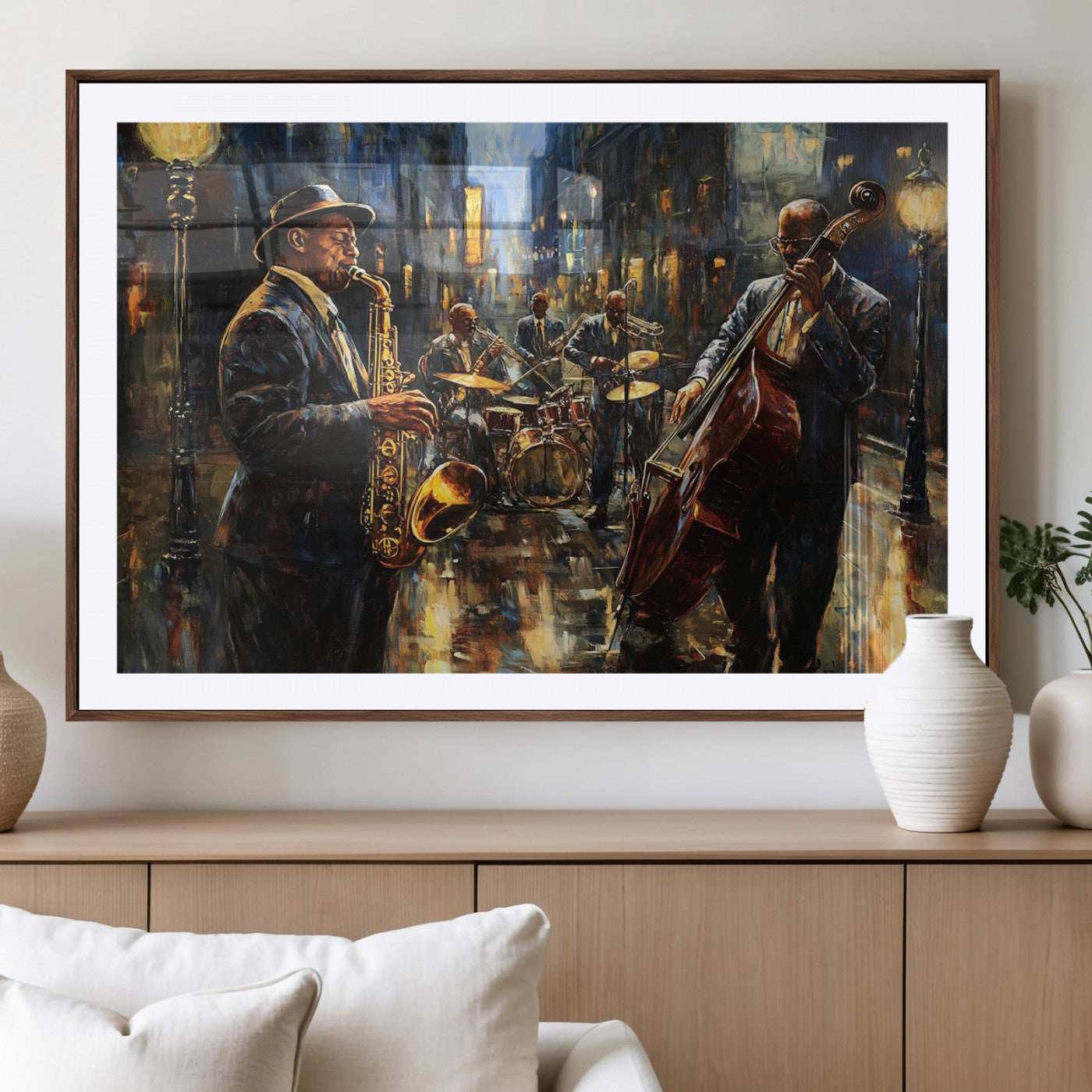 -Jazz Canvas Wall Art Print - Abstract African American Music Art - Framed Posters for Living Room or