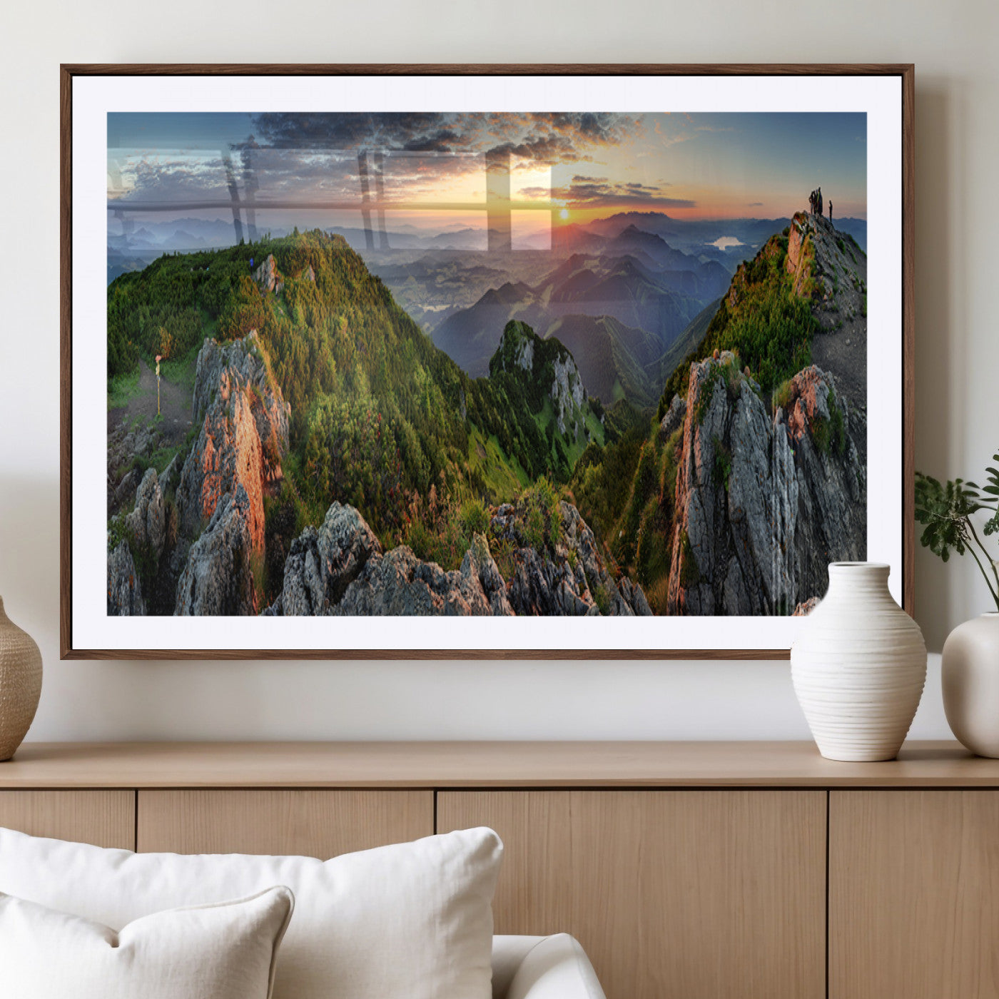 51582565-MGV-CV-36X24-Mountain Sunset Panoramic Wall Art Canvas Print – Framed Scenic Wilderness Scene with Majestic Summit Artwork for Home, Office