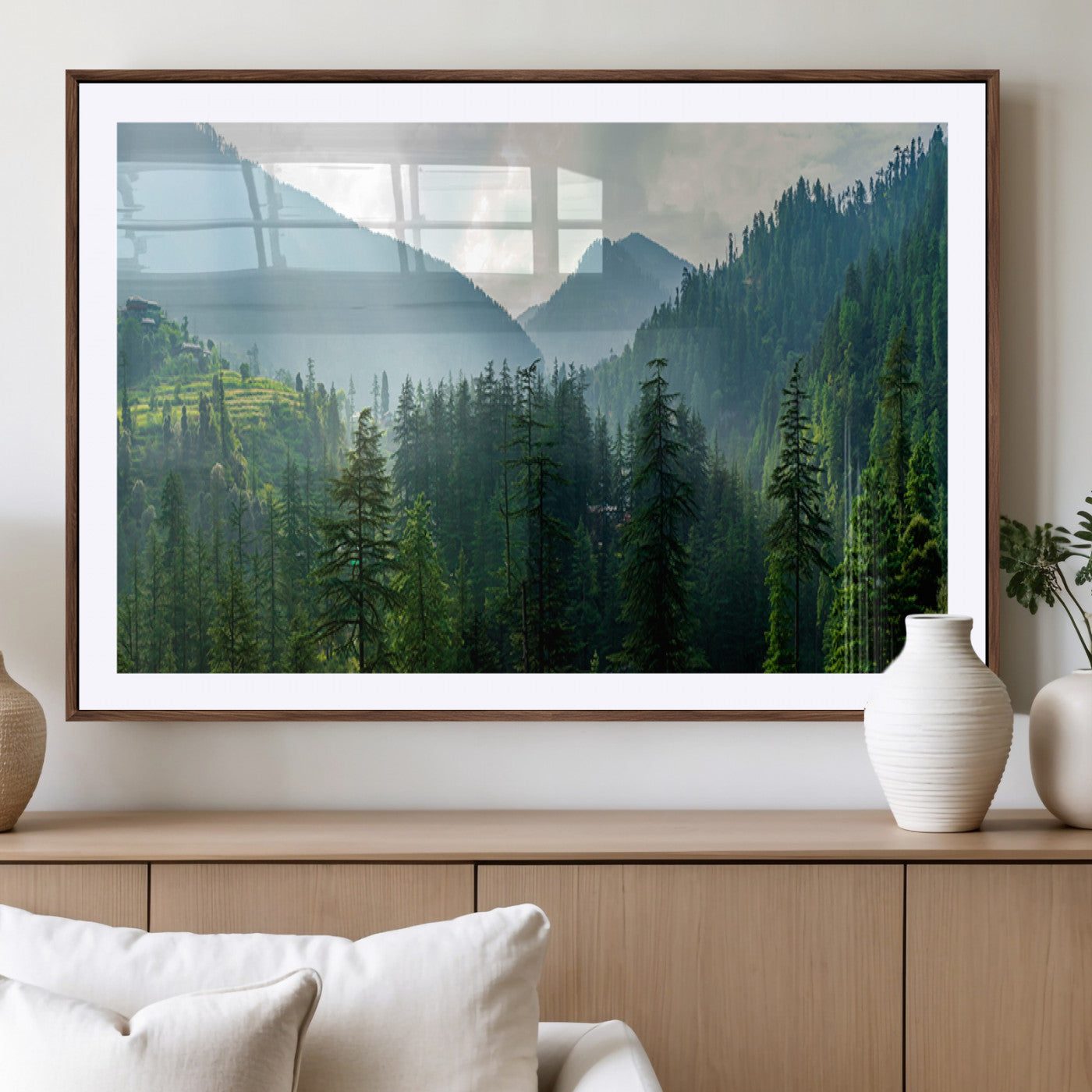 83417191-MGV-CV-36X24-Misty Forest Mountain Wall Art Canvas Print – Framed Serene Nature Scene with Tranquil Valley Artwork for Home, Office
