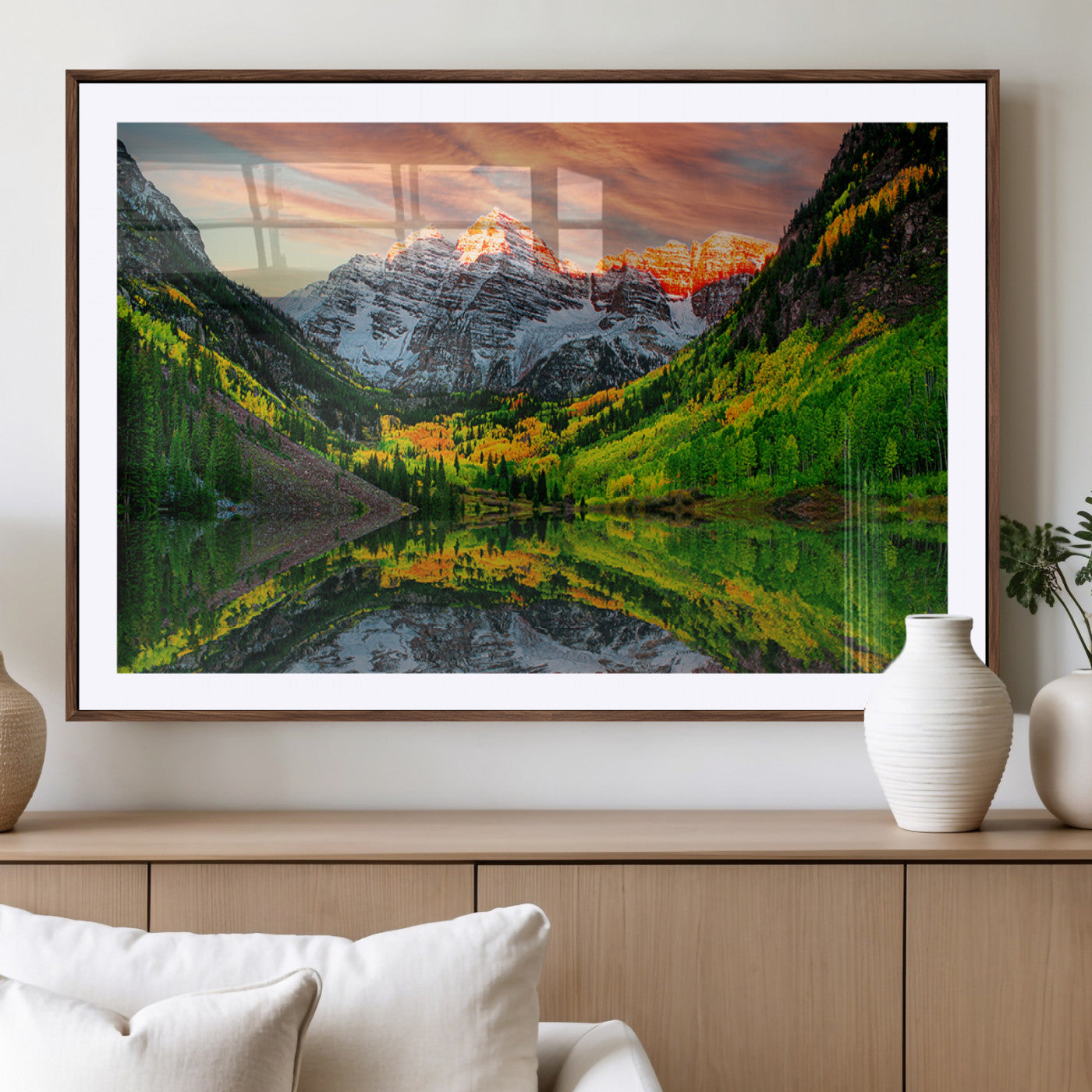 -Maroon Bells Lake Wall Art Canvas Print – Majestic Colorado Mountain Landscape, Autumn Reflection,