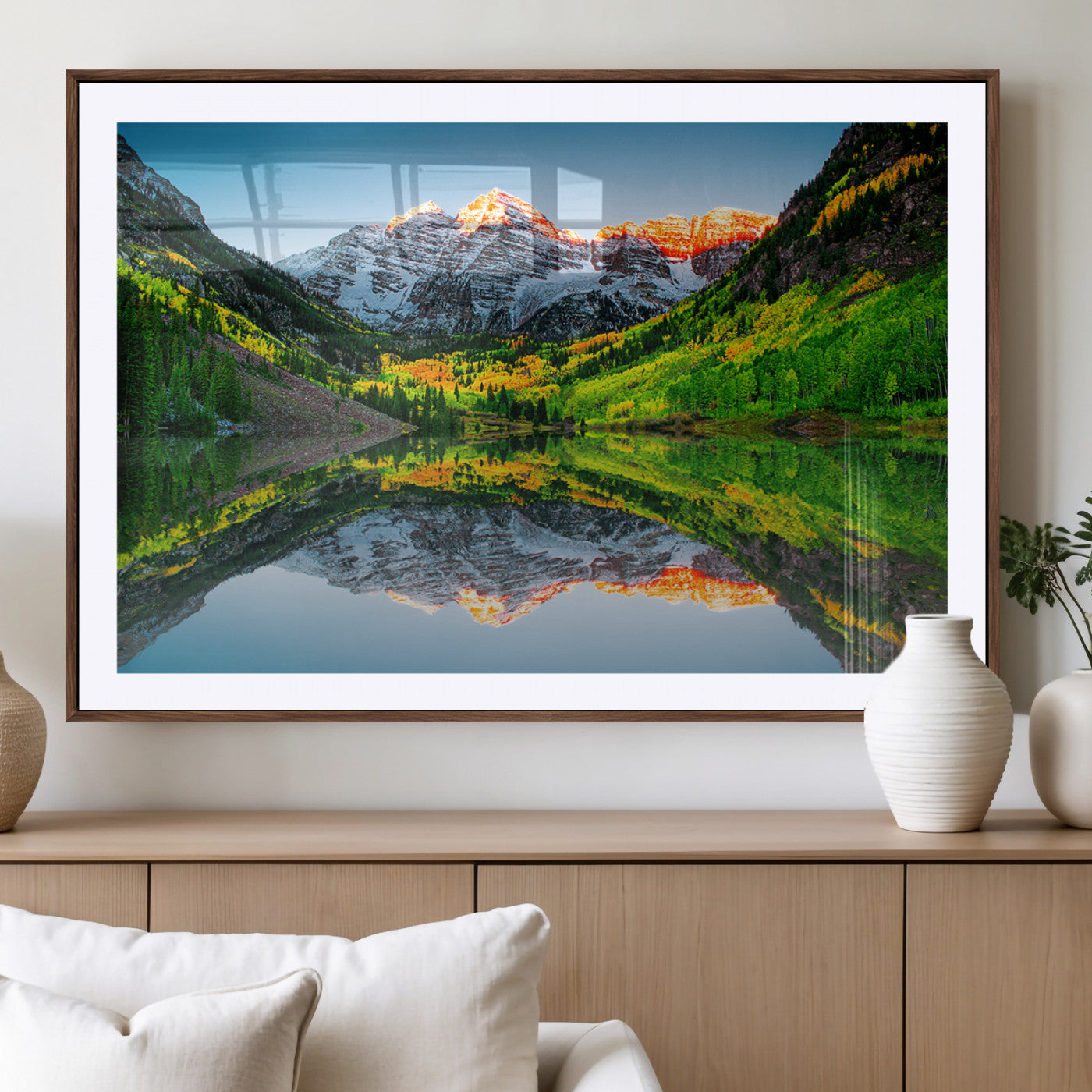 17996974-MGV-CV-36X24-Sunrise Maroon Bells Lake Wall Art Canvas Print – Framed Elk Mountains Landscape Artwork for Home, Office
