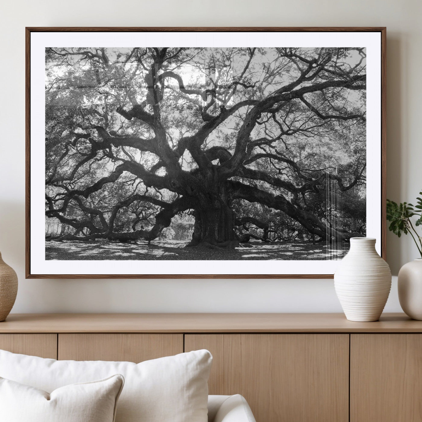 -Ancient Oak Wall Art Canvas Print, Framed Twisted Branches Art Picture Print, Gnarled Tree Perfect Moody Nature Decor Artwork