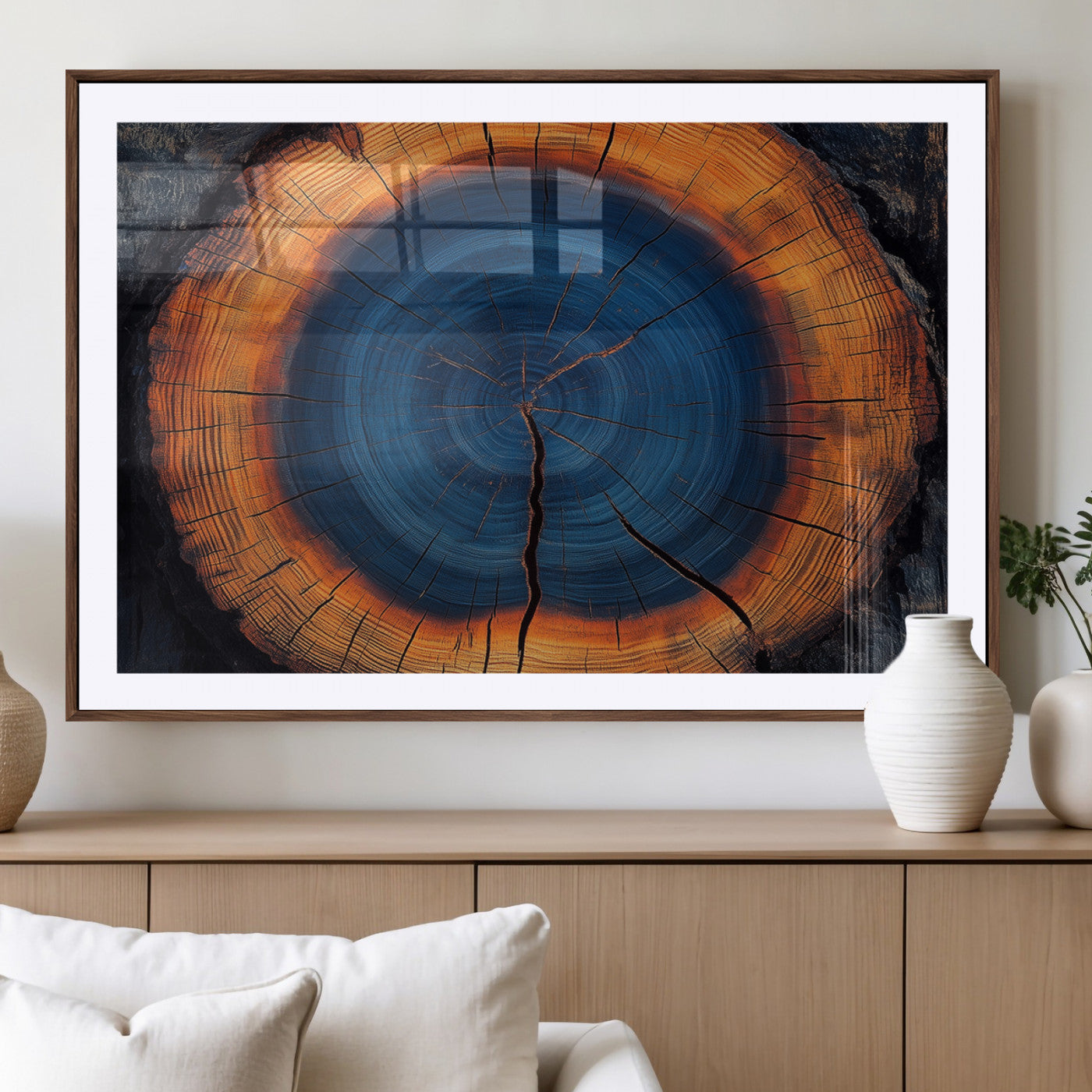 MGC-FP-36x24 - Abstract Tree Ring Wall Art Print, Natural Rustic Wood Texture Canvas Print, Framed Tree Ring Printing, Wood Tree Stump Artwork Canvas Print