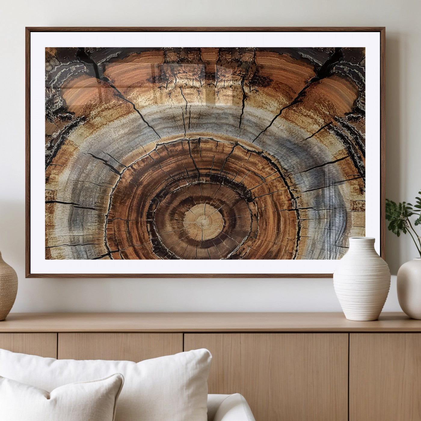 15184146-MGV-CV-36X24-Tree Rings Wall Art Canvas Print – Rustic Wood Texture Natural Grain Organic Pattern Earthy Artwork for Home Office