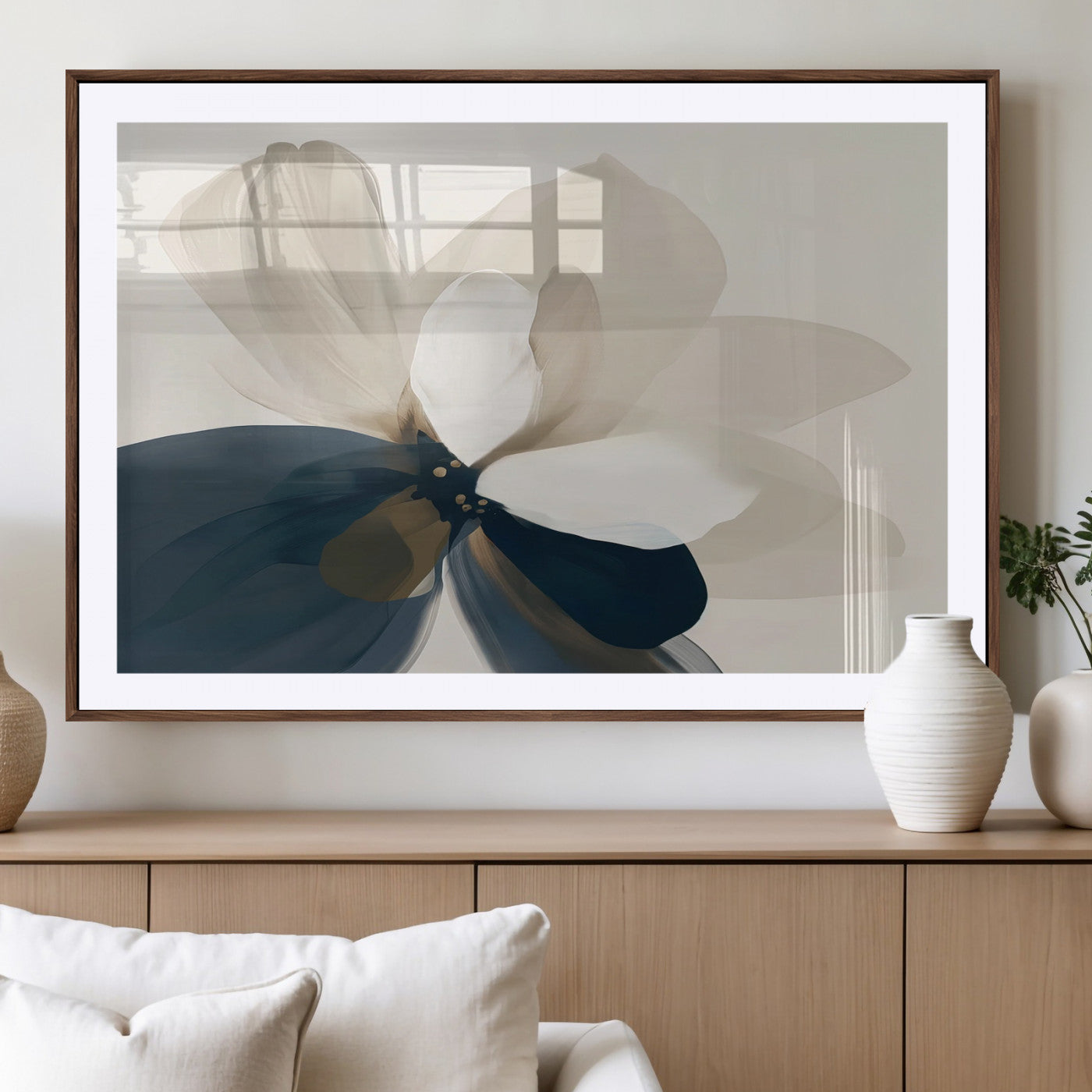 -Minimal Flower Wall Art Canvas Print, Framed Flower Drawing Art Picture Print, Beige Bloom Perfect Modern Botanical Decor Artwork