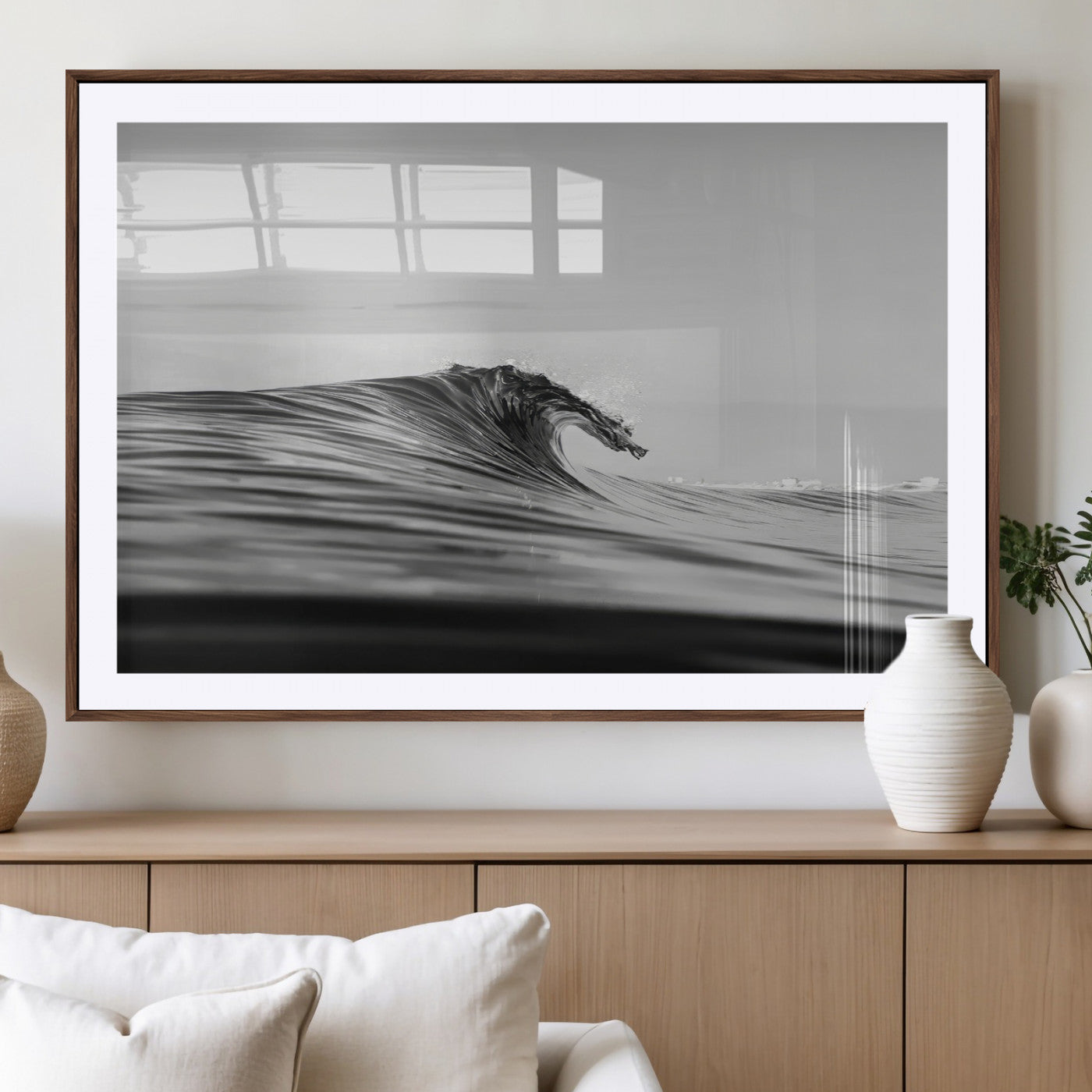 24029476-MGV-CV-36X24-Black Wave Wall Art Canvas Print – Framed Abstract Surf Minimalist Ocean Modern Coastal Seascape Artwork for Home Office