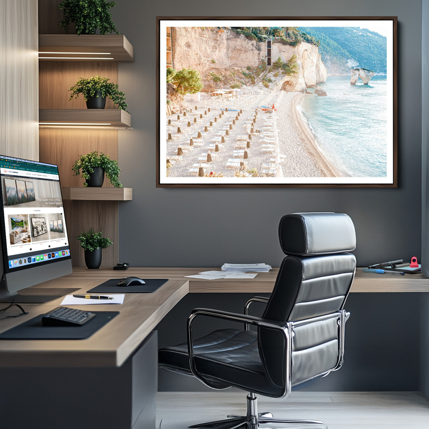 -Beach Wall Art Canvas Print, Framed Coastal Art Picture Print, Summer Shore Perfect Coastal Decor