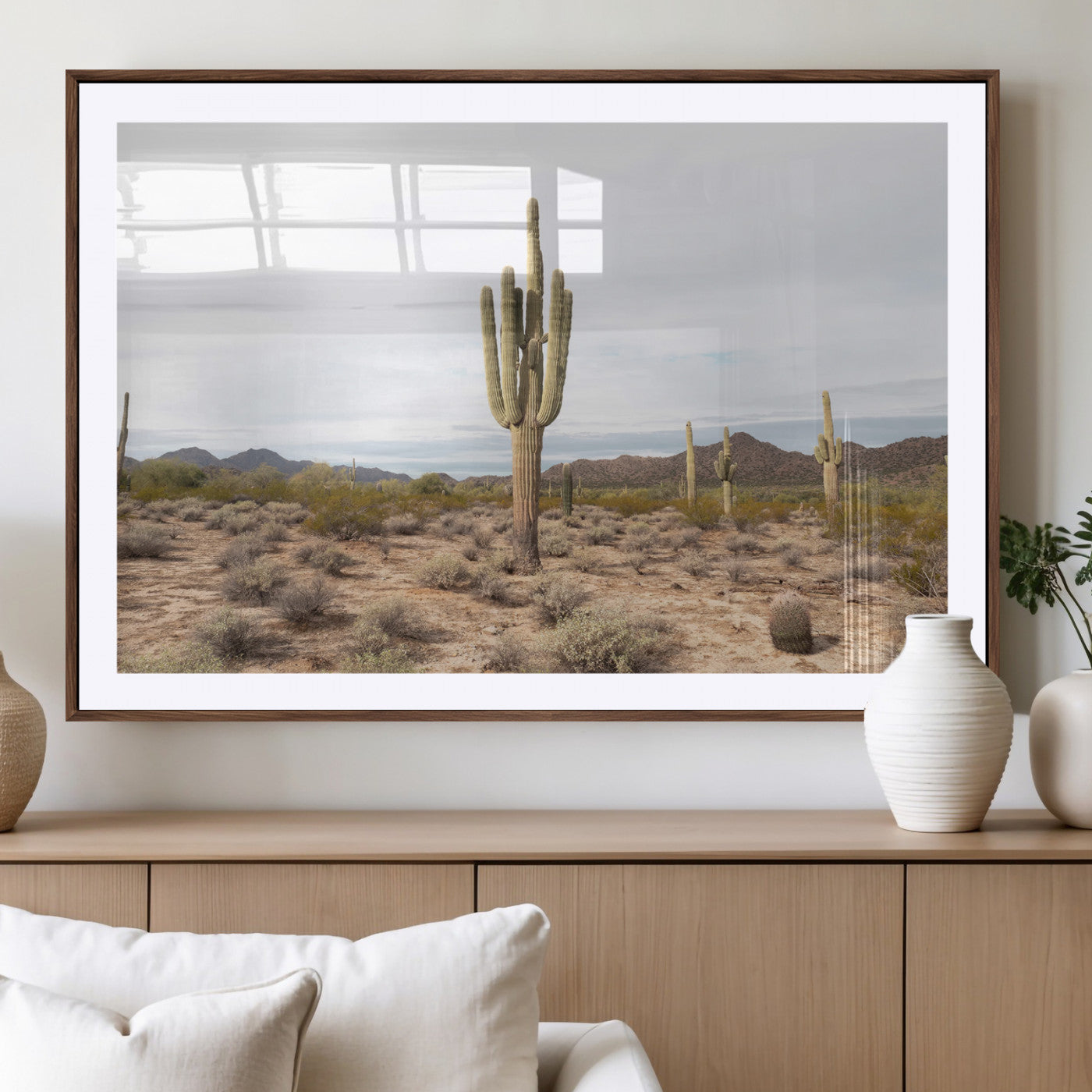 MGC-FP-36x24 - Saguaro Cactus Wall Art Canvas Print, Framed Desert Cactus Art Picture Print, Earthy Desert Perfect Southwestern Boho Decor Artwork