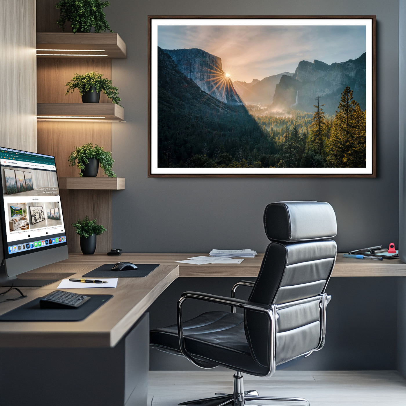 51605481-MGV-CV-36X24-Yosemite Valley Wall Art Canvas Print – Framed Mountain Landscape National Park Scenic Nature Artwork for Home Office