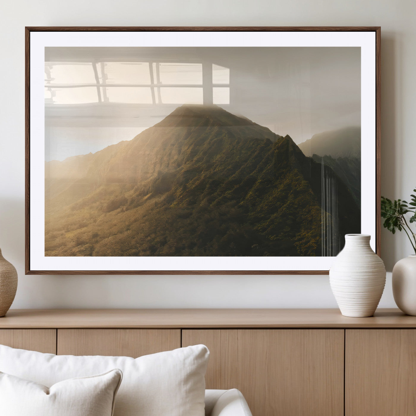 42338636-MGV-CV-36X24-Mountain Wall Art – Framed Sunset Landscape Canvas Artwork, Serene Nature Design, Rustic Decor for Home, Office