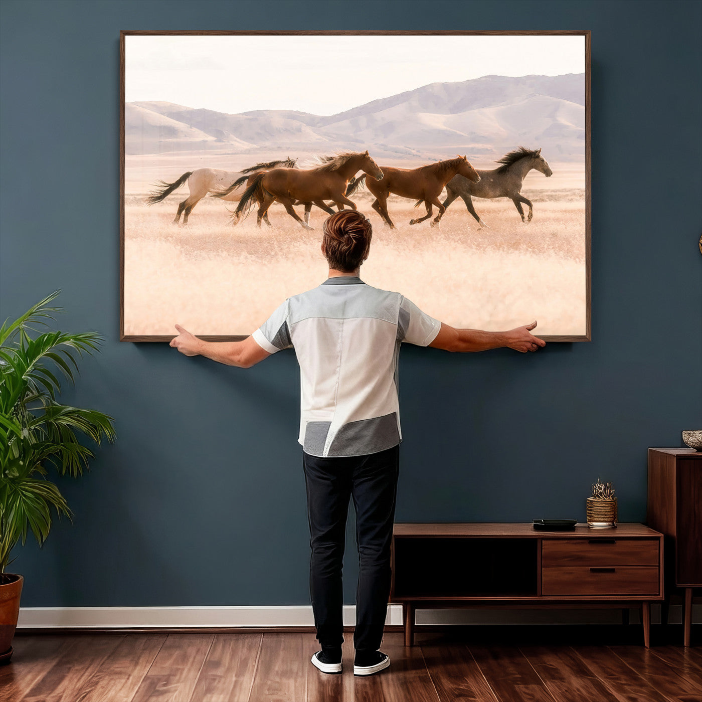 HORSESH-MGV-CV-36X24 - Wild Horses Wall Art – Running Freedom Canvas Print, Graceful Movement, Outdoor Landscape, Nature’s Power and Spirit, Home or Office Decor