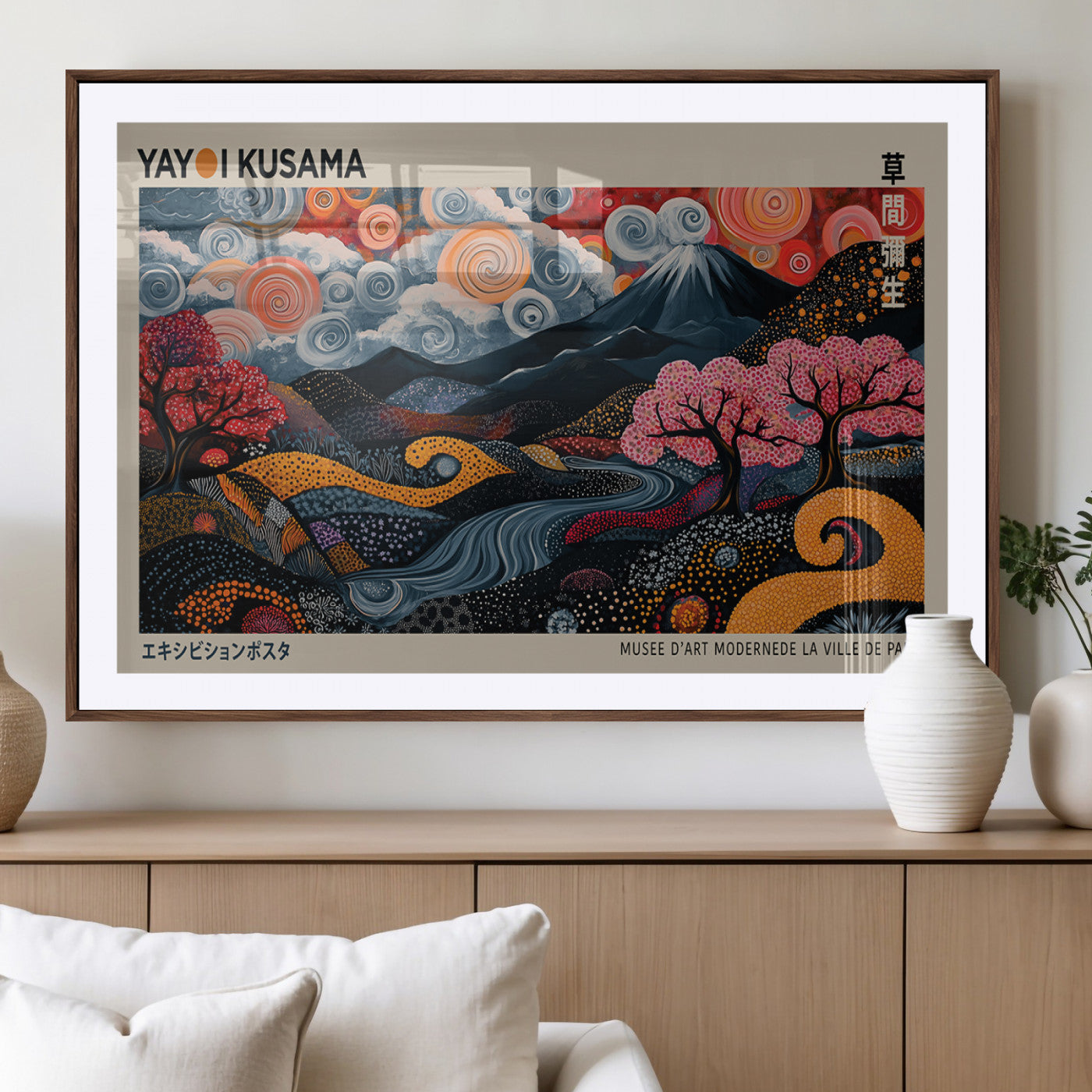 89598235-MGV-CV-36X24-Modern Japanese Wall Art Canvas Print – Framed Contemporary Yayoi Kusama Artwork for Home, Office, Living Room