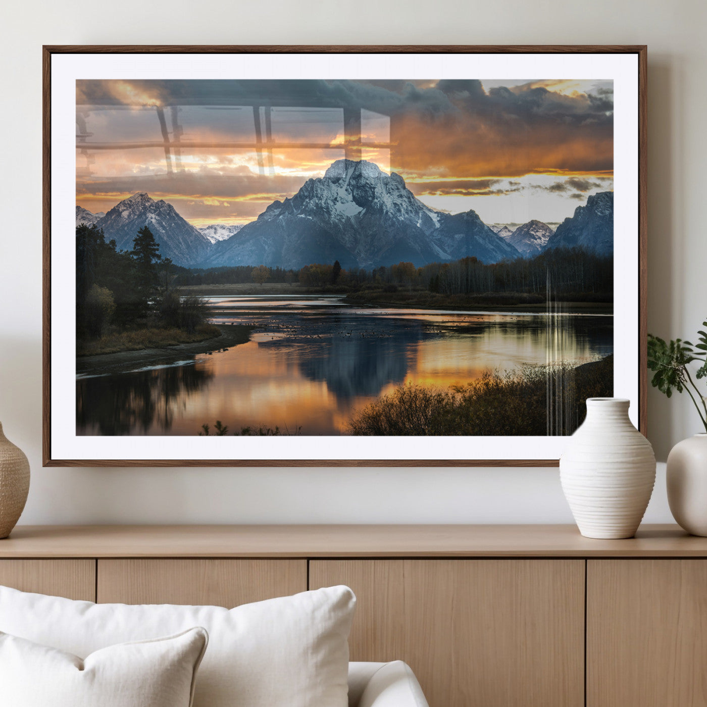-Mountain Sunset Wall Art Canvas Print – Framed Alpine Wilderness Golden Hour Scenic Nature Artwork for Home Offic
