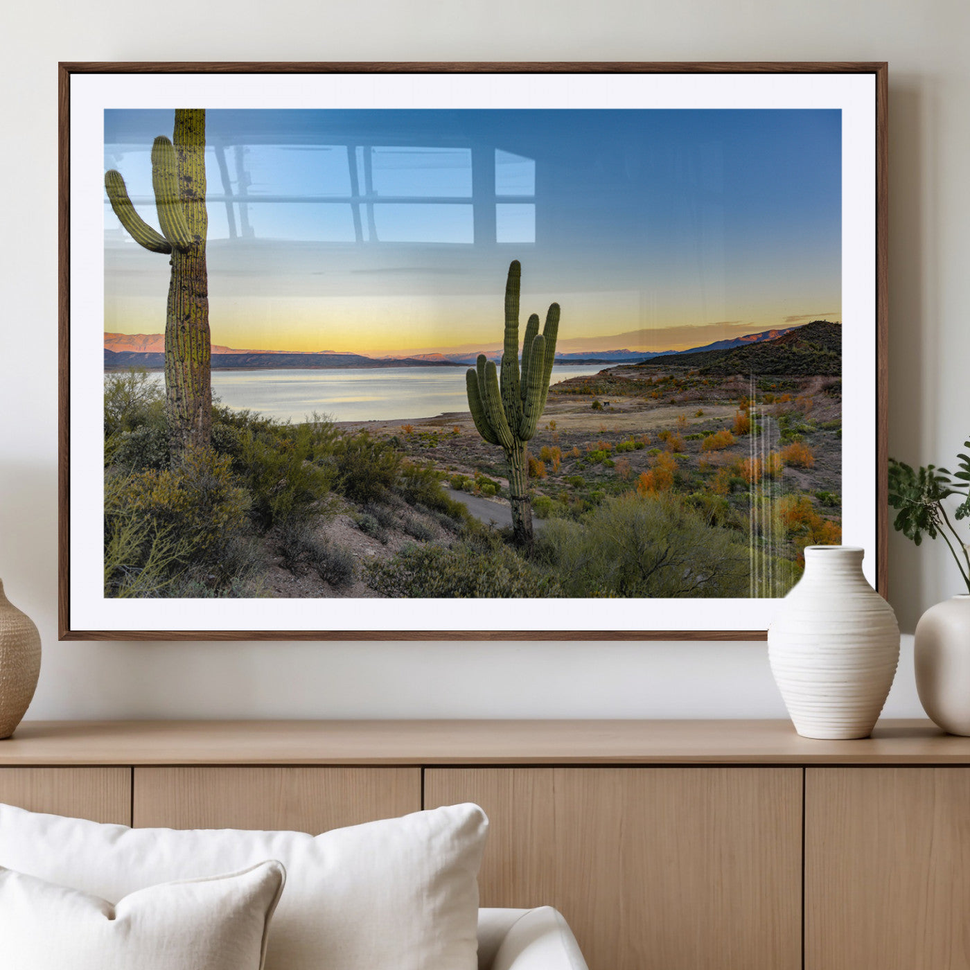 -Saguaro Cactus Wall Art Canvas Print – Framed Desert Sunset Southwestern Nature Scene Artwork for Home Office