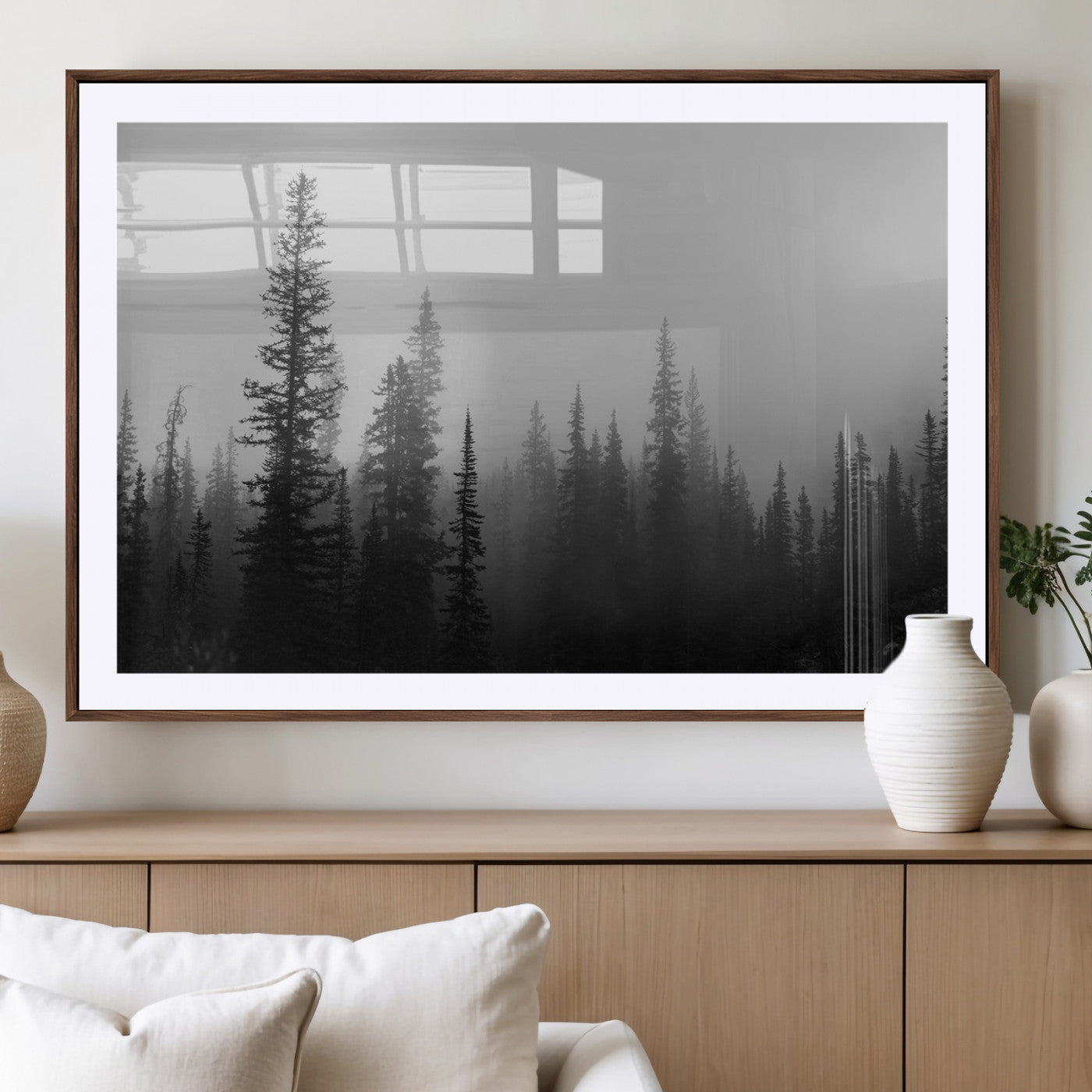 73138900-MGV-CV-36X24-Misty Pines Wall Art Canvas Print – Framed Woodland Minimalist Rustic Nature Scene Photography Artwork for Home Office