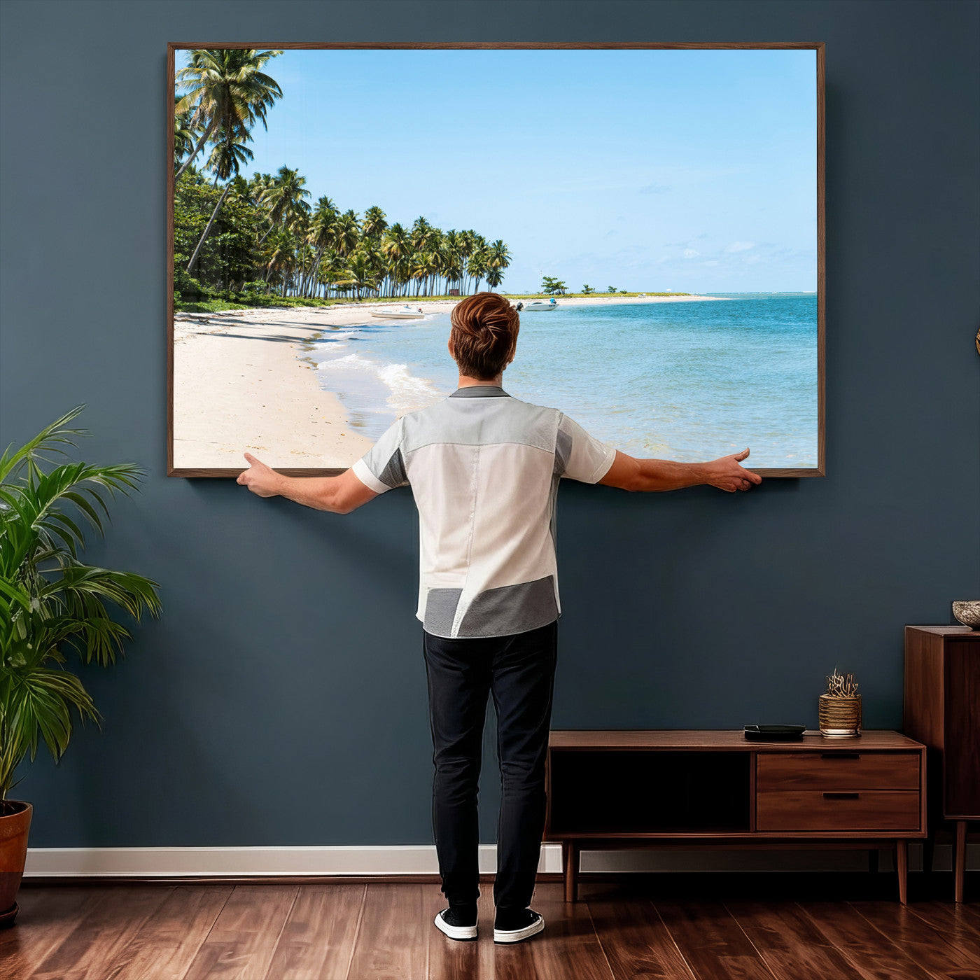 37858872-MGV-CV-36X24 - Palm Tree Paradise Coastal Wall Art – Beach Scene and Ocean Breeze Canvas Print Tranquil Tropical Shore Decor for Living Room, Bedroom or Office