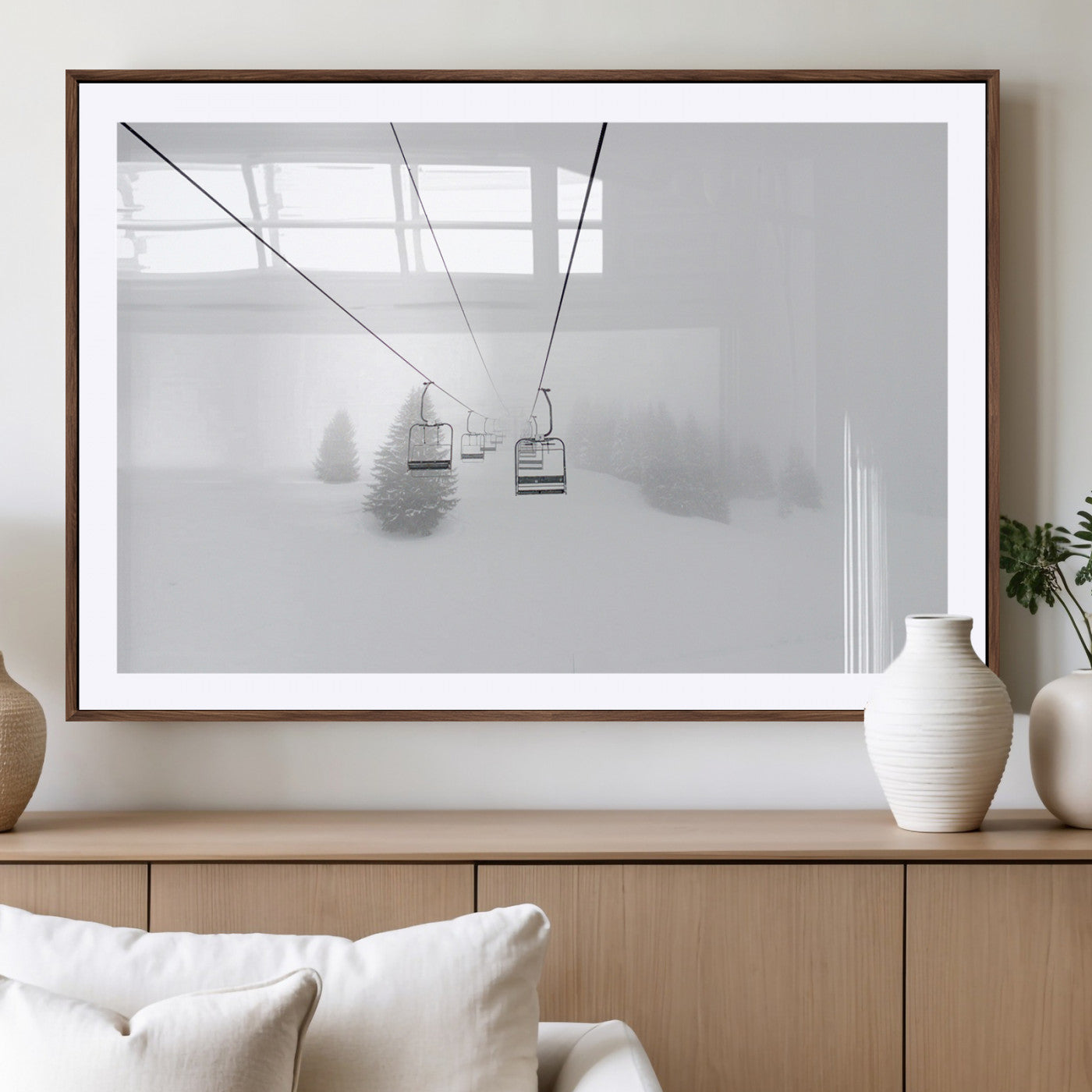 -Ski Lift Wall Art Canvas Print – Snowy Alpine Landscape Nordic Adventure Winter Mountains Artwork for Home, Office