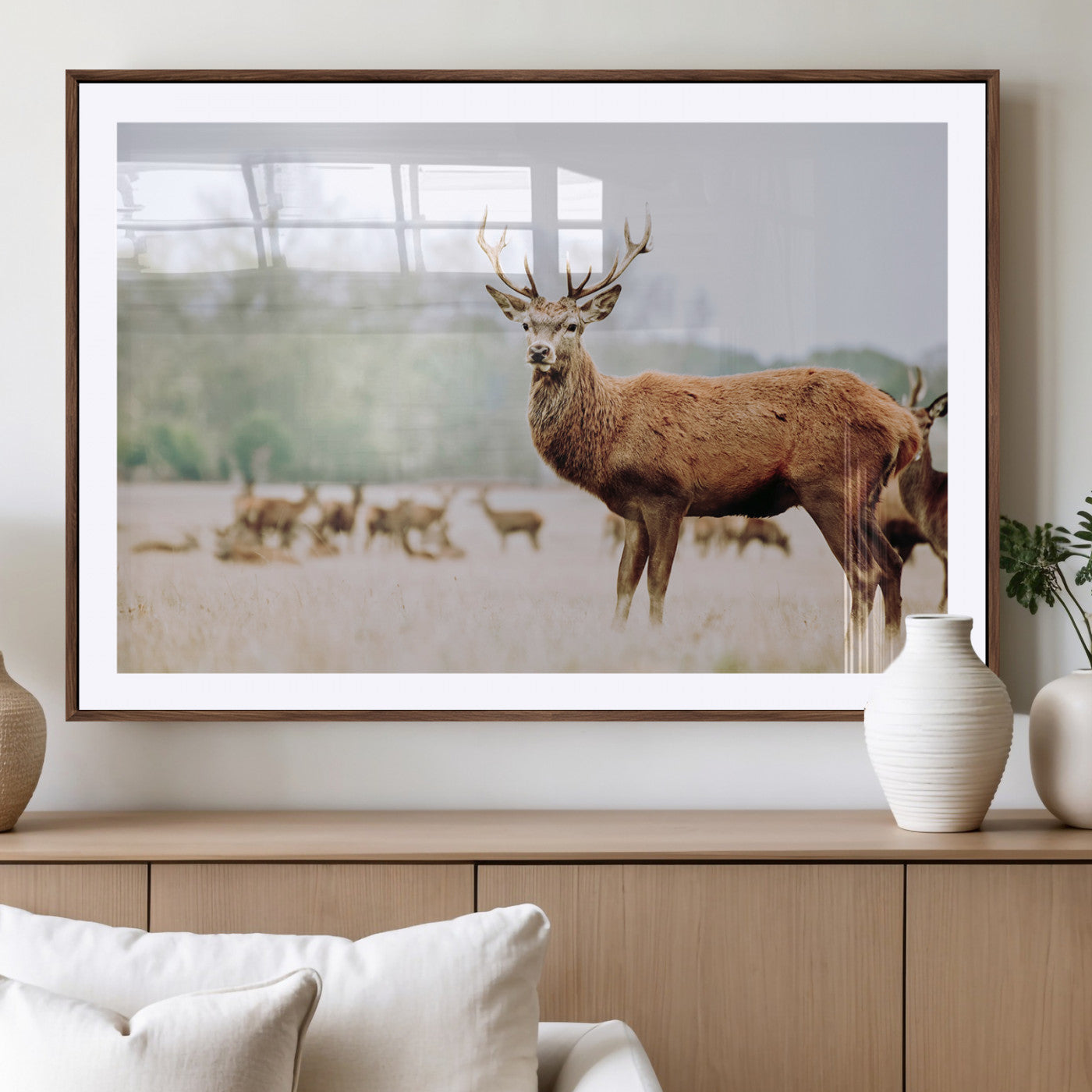 -Rustic Deer Wall Art Canvas Print – Forest Woodland Stag Nordic Animal Scenic Nature Artwork for Home, Cabin