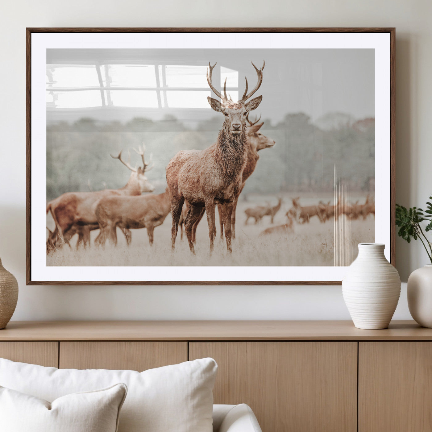 17659786-MGV-CV-36X24-Rustic Nature Wall Art Canvas Print – Stag Woodland Framed Wildlife Art Picture Print Perfect Lodge Decor