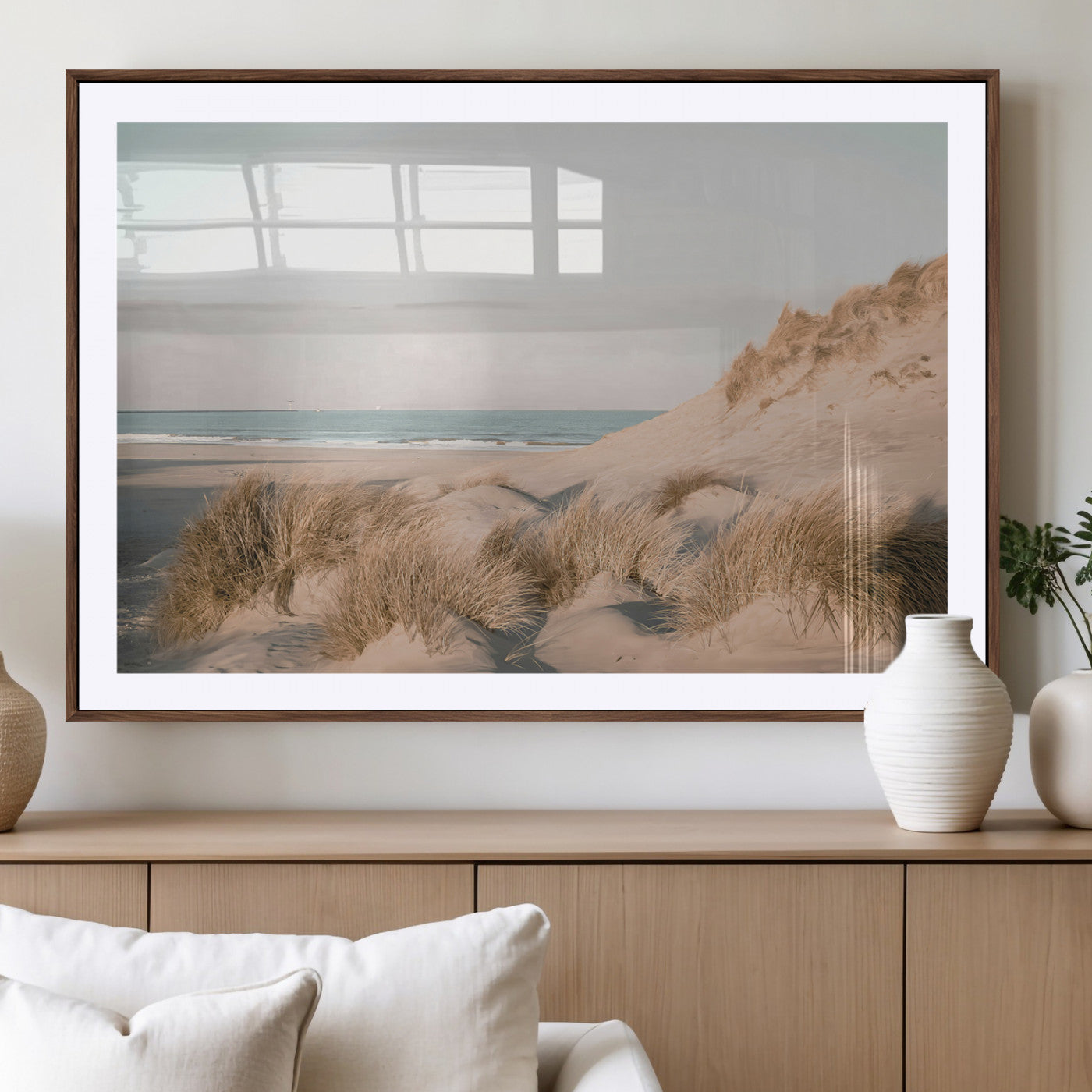 -Beach Landscape Wall Art Canvas Print – Framed Sand Dune Photography Minimalist Seascape Artwork for Home Office