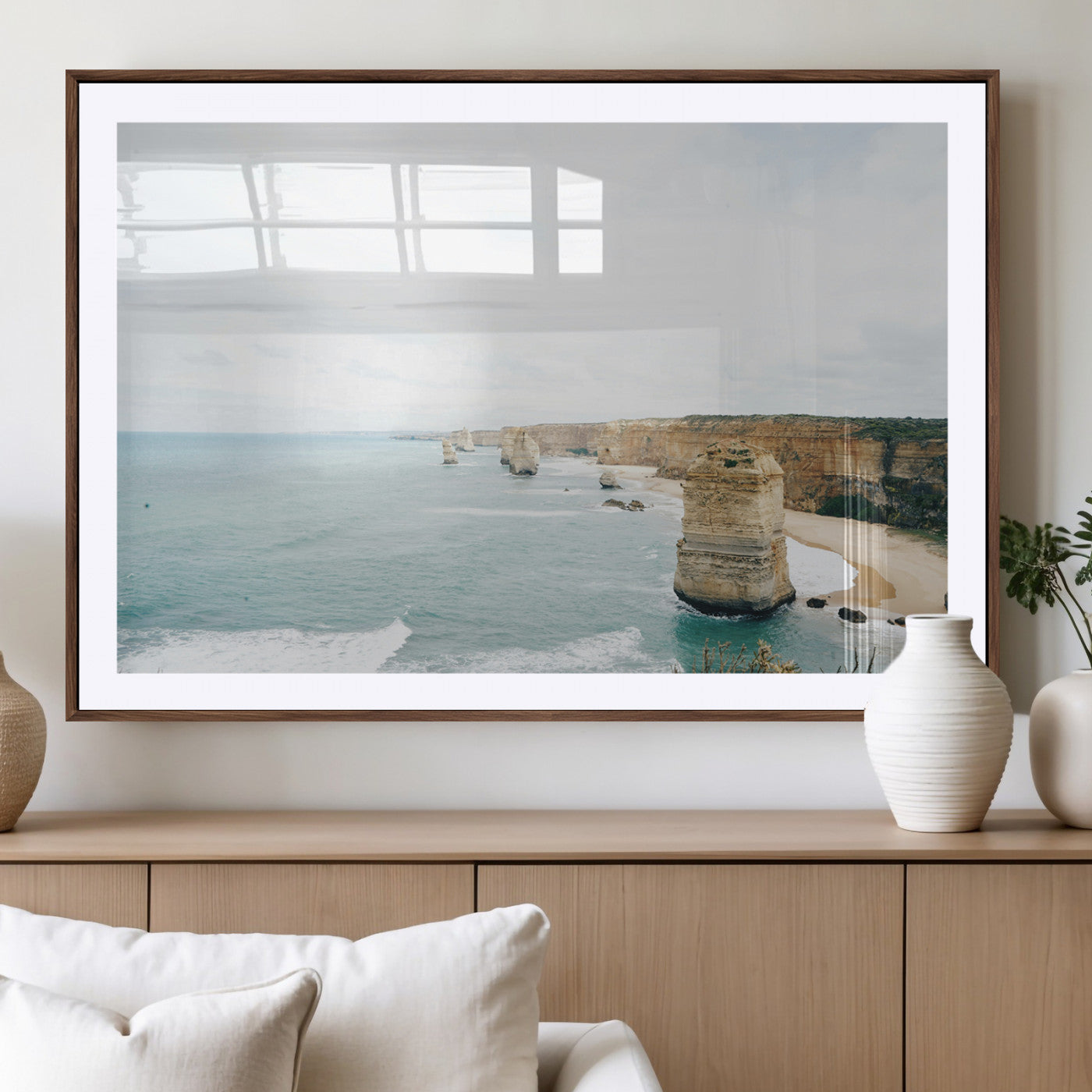 70095633-MGV-CV-36X24-Twelve Apostles Wall Art Canvas Print – Framed Coastal Cliffs Rugged Rock Formations Artwork for Home Office