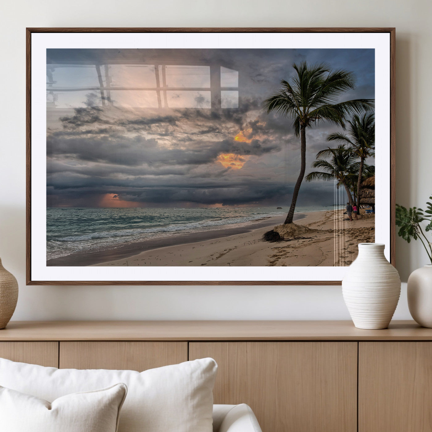 62574547-MGV-CV-36X24-Tropical Storm Wall Art Canvas Print – Framed Moody Beach Dramatic Sky Tropical Coastal Landscape Artwork for Home, Office