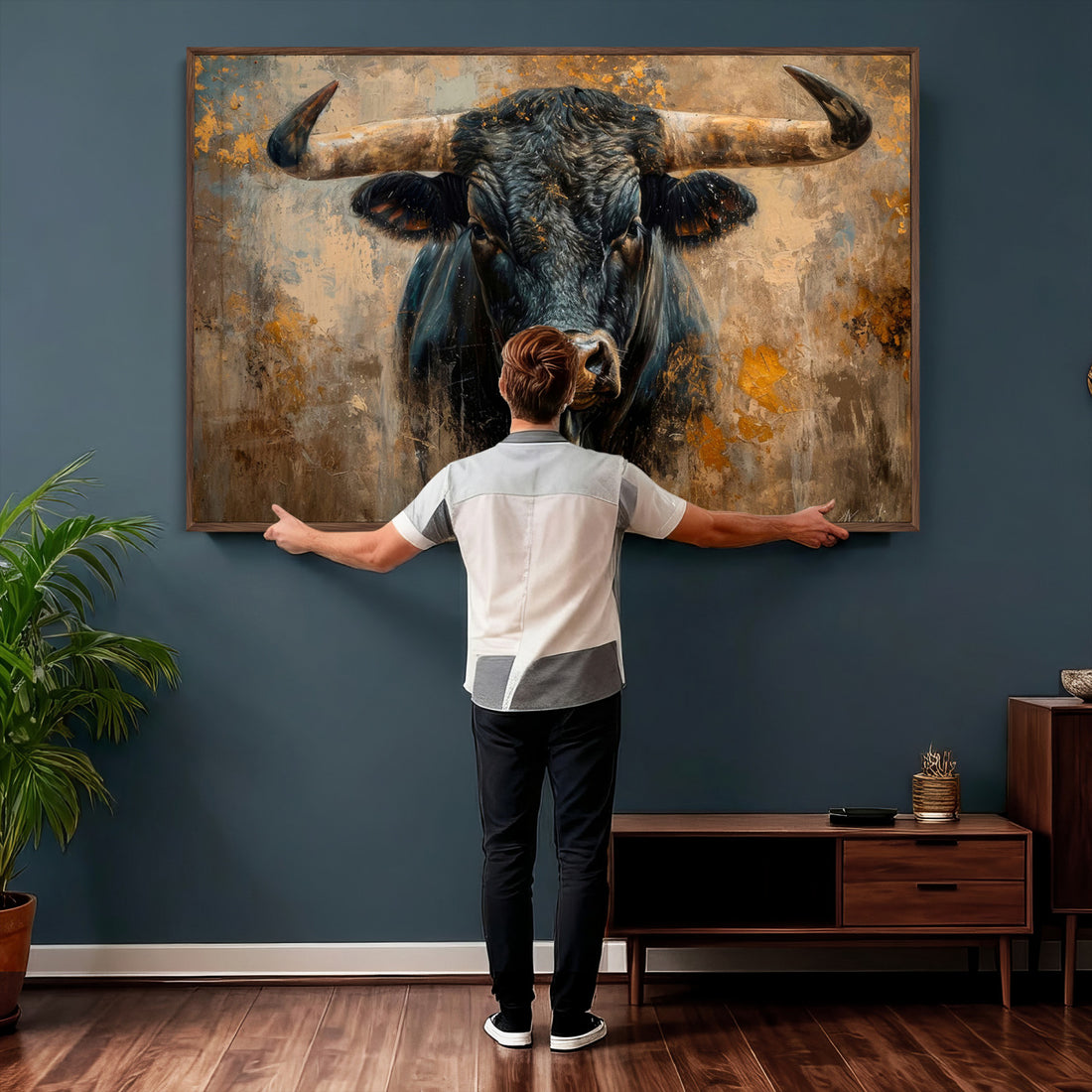 Abstract Texas Longhorn Bull Wall Art, Rustic Farmhouse Decor