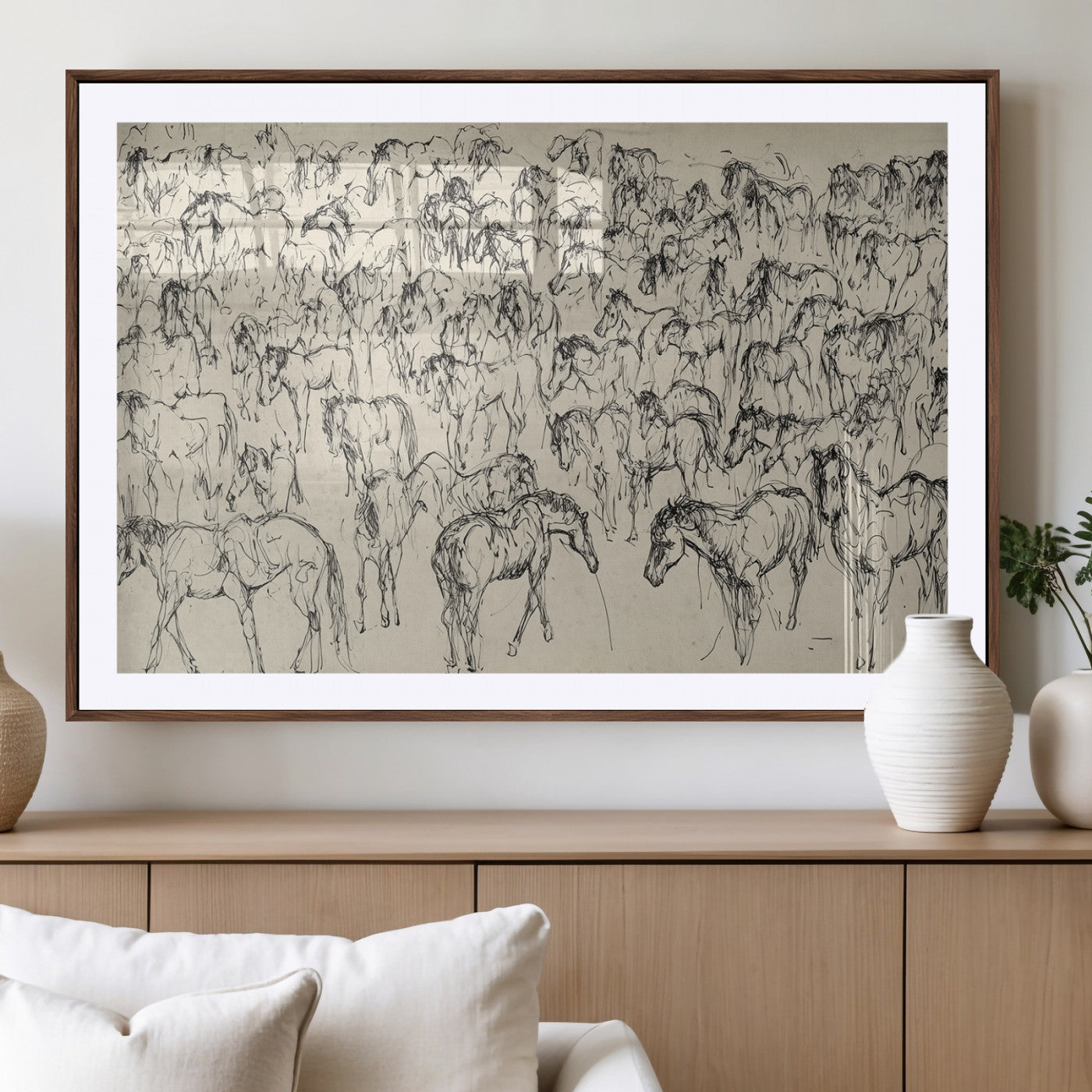 86653927-MGV-CV-36X24-Wild Horse Stampede Wall Art Canvas Print – Monochrome Running Horses Dynamic Motion Elegant Artwork for Home, Office