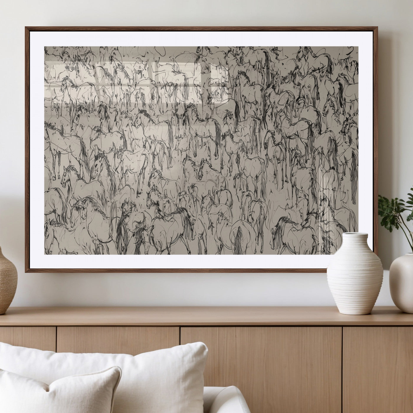 12358908-MGV-CV-36X24-Wild Horse Stampede Wall Art Canvas Print – Monochrome Running Horses Dynamic Motion Elegant Artwork for Home, Office