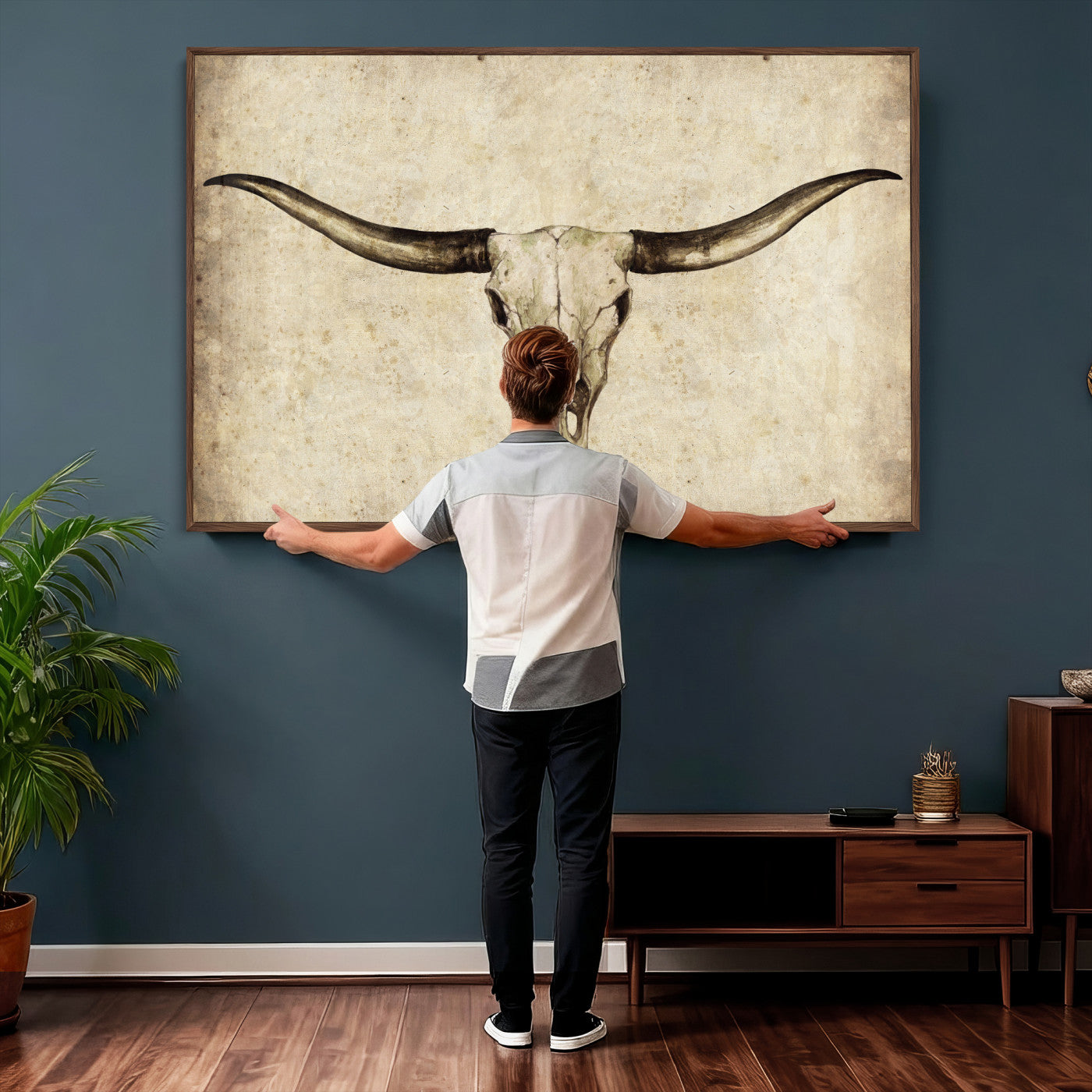42788678-MGV-CV-36X24 - Longhorn Skull Wall Art Canvas Print – Rustic Western Artwork Print for Living Room Wall Decor