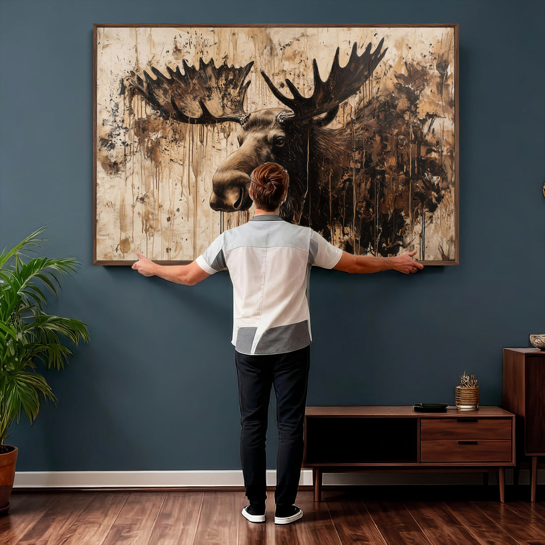 Moose Canvas Wall Art, Rustic Wildlife Painting Print