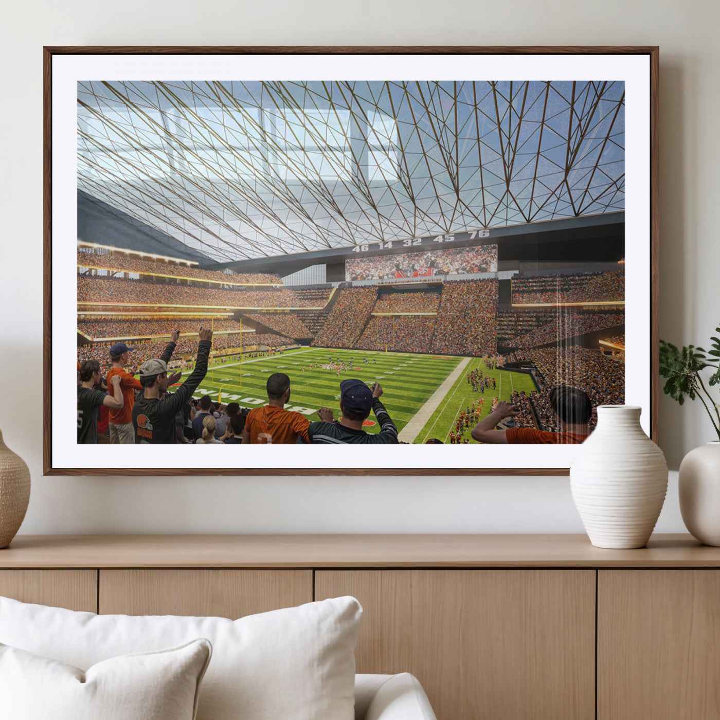 81960112-MGV-CV-36X24-Cleveland Browns Stadium Wall Art Canvas Print – Framed NFL Football Arena Artwork for Home, Office, Living Room