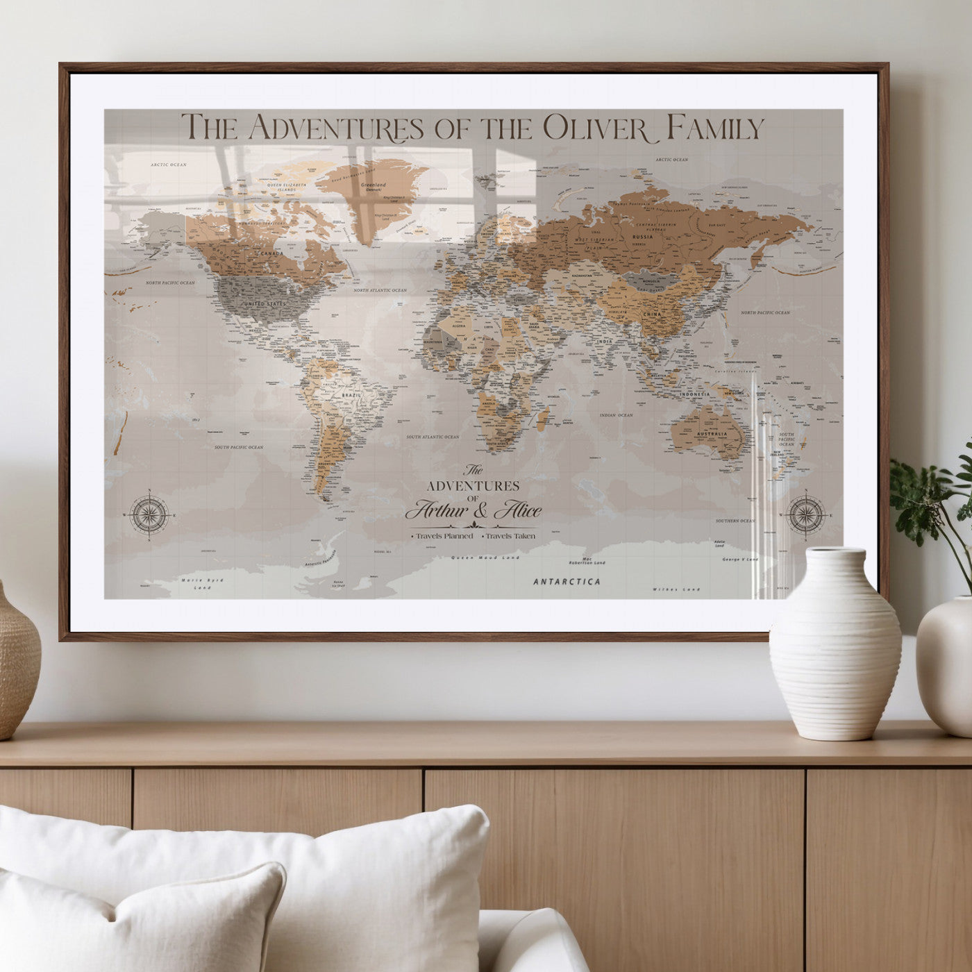 -Personalized Push Pin World Map Canvas – Custom Framed Travel Tracker Wall Art, Large Adventure Map with Pins for Home, Office