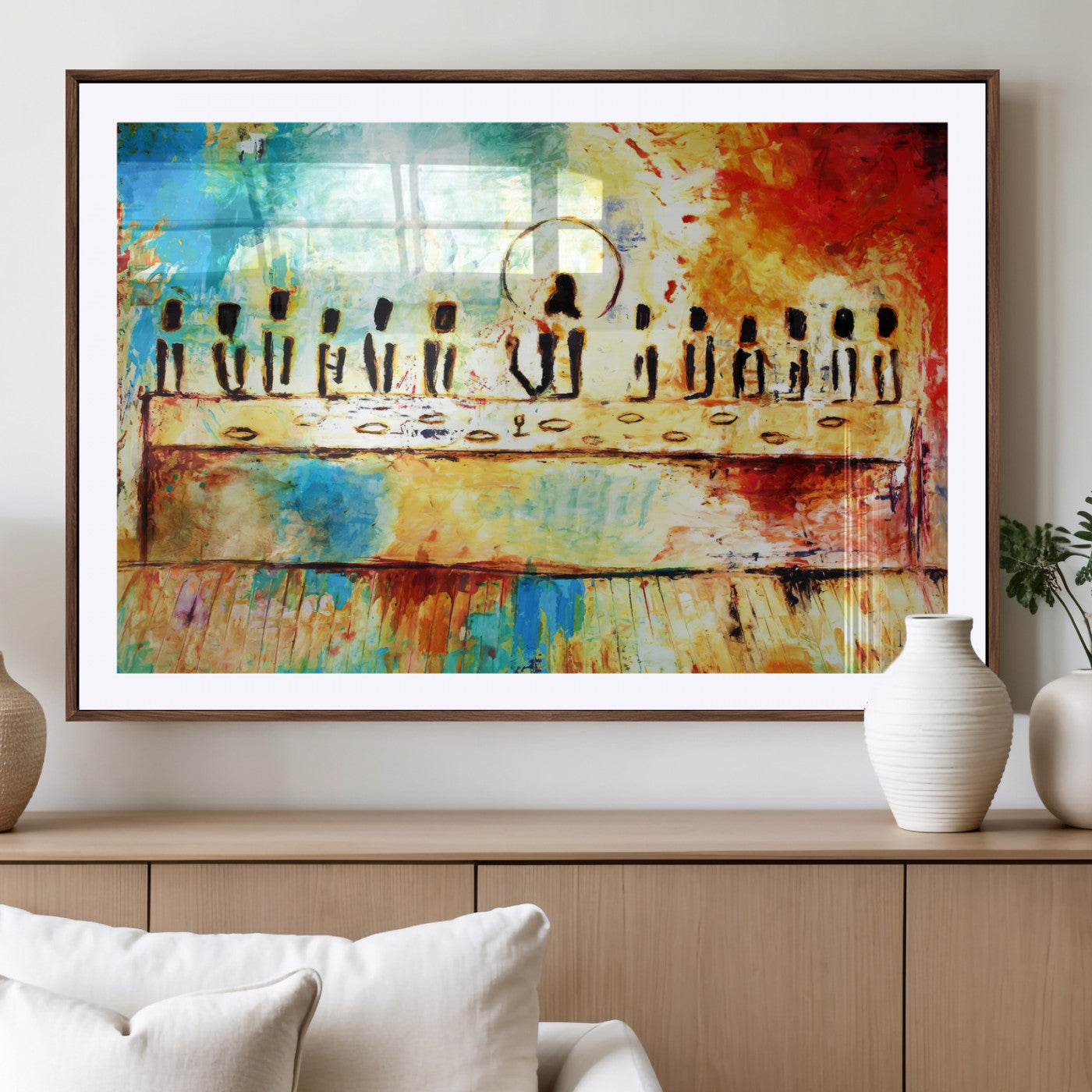 YKE34632598CR-MGC-FP-40x30_Walnut-Abstract Last Supper Wall Art – Apostles Canvas Print Religious Painting Spiritual Decor for Home, Office