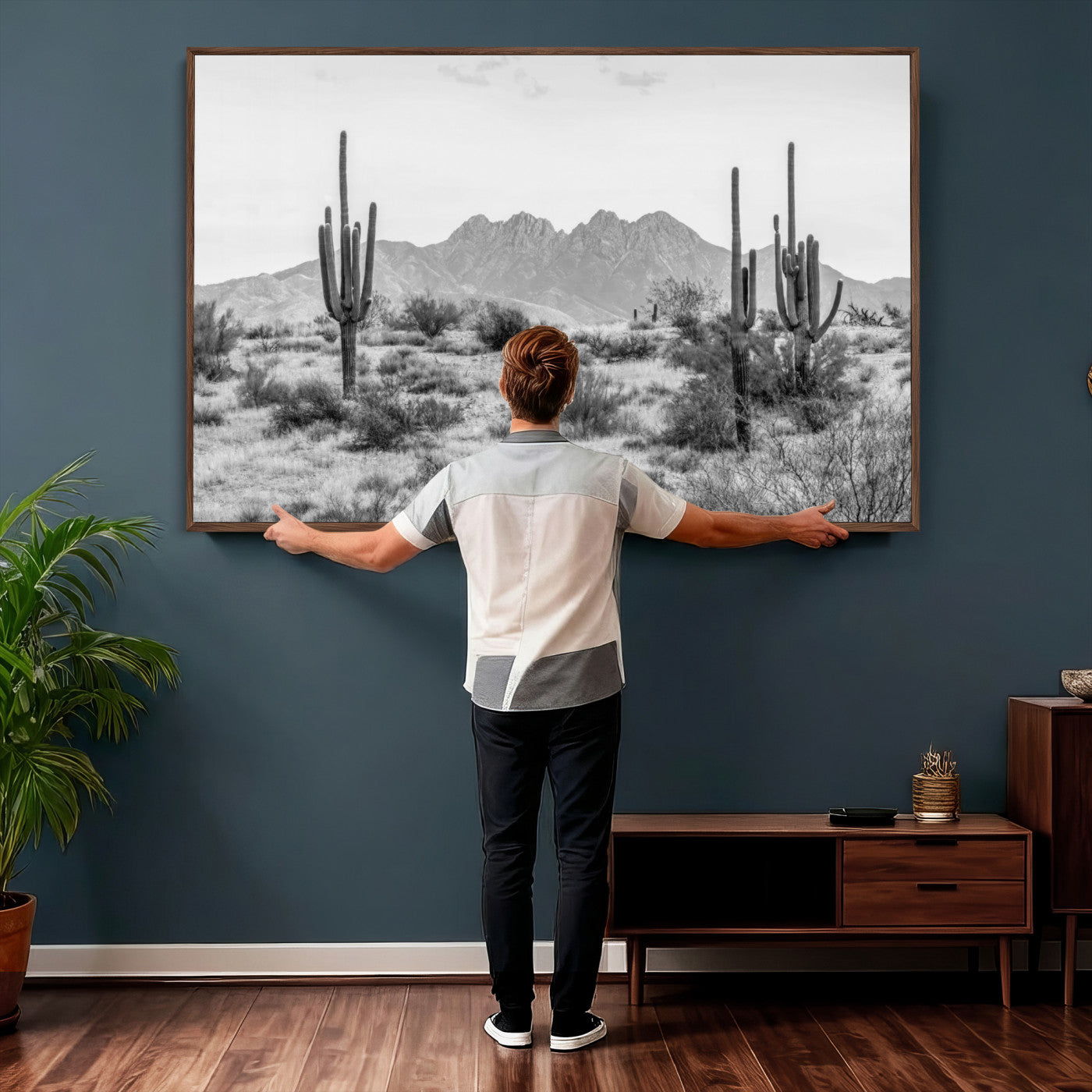 97436PHN-MGV-CV-36X24 - Black White Arizona Desert Canvas Wall Art Cactus Farmhouse Wall Art