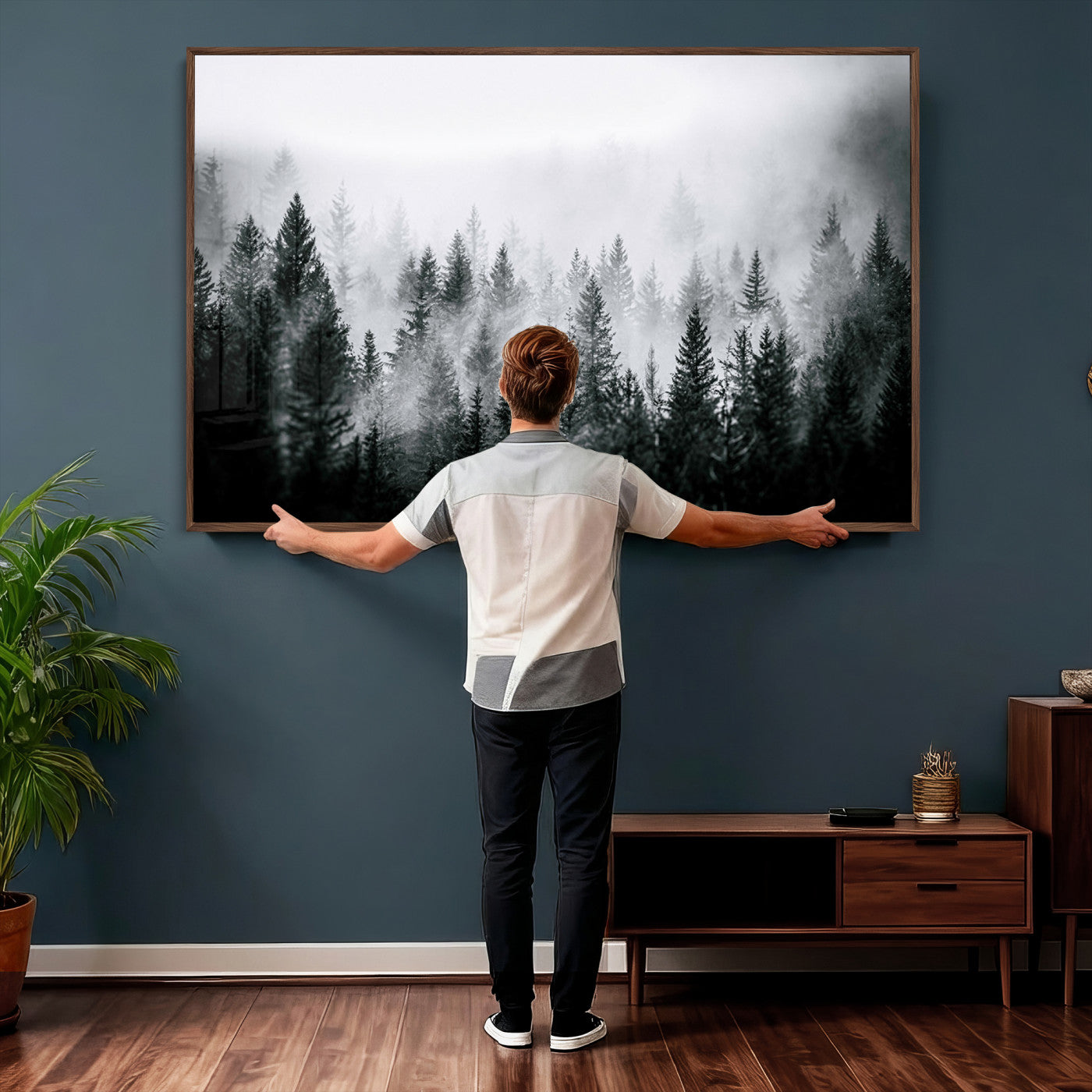 87750525-MGV-CV-36X24 - Foggy Forest Wall Art Canvas Print – Mountain Woodland Landscape Photography for Minimal Nature Home Decor