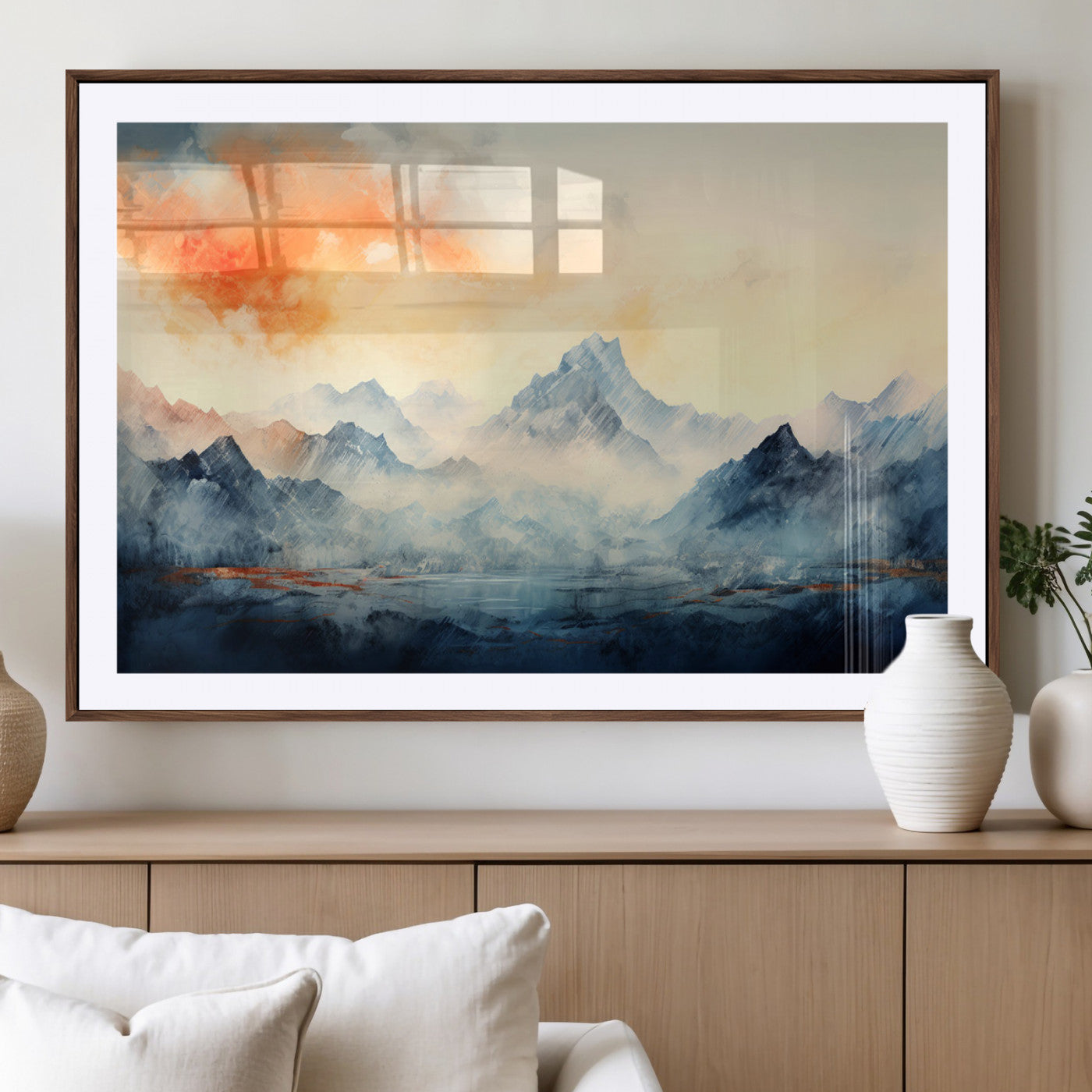 WRM1005-MGV-CV-36X24-Warm Clouds Abstract Mountain Wall Art Canvas Print