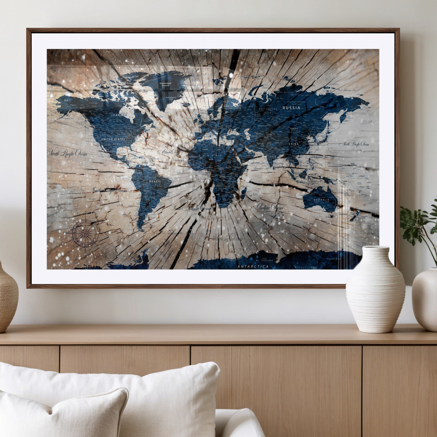 99001695-MGC-FP-36x24 - World Map Wall Art Canvas Print, Modern Decorative Framed Map Artwork Prints for Living Room, Office, Bedroom Wall Decor