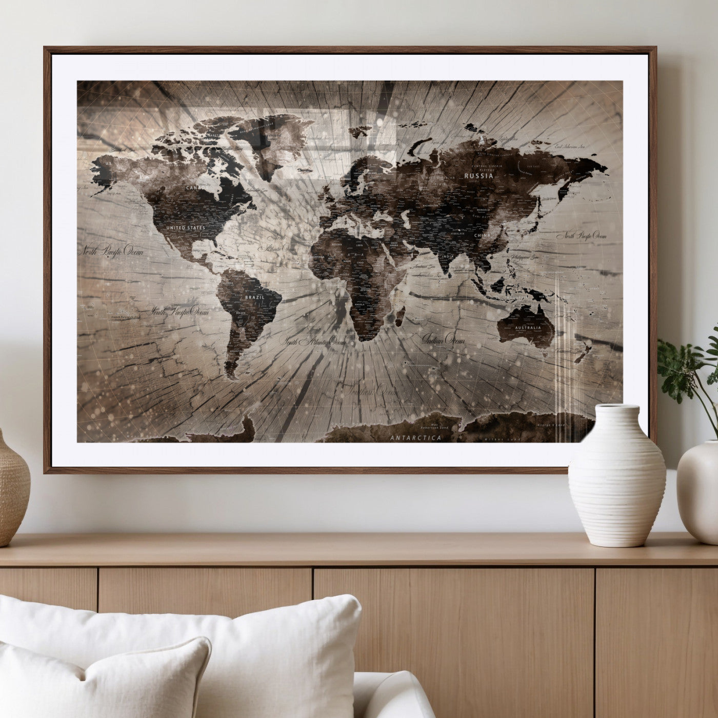 35326624-MGC-FP-36x24 - World Map Wall Art Canvas Print, Modern Decorative Framed Map Artwork Prints for Living Room, Office, Bedroom Wall Decor